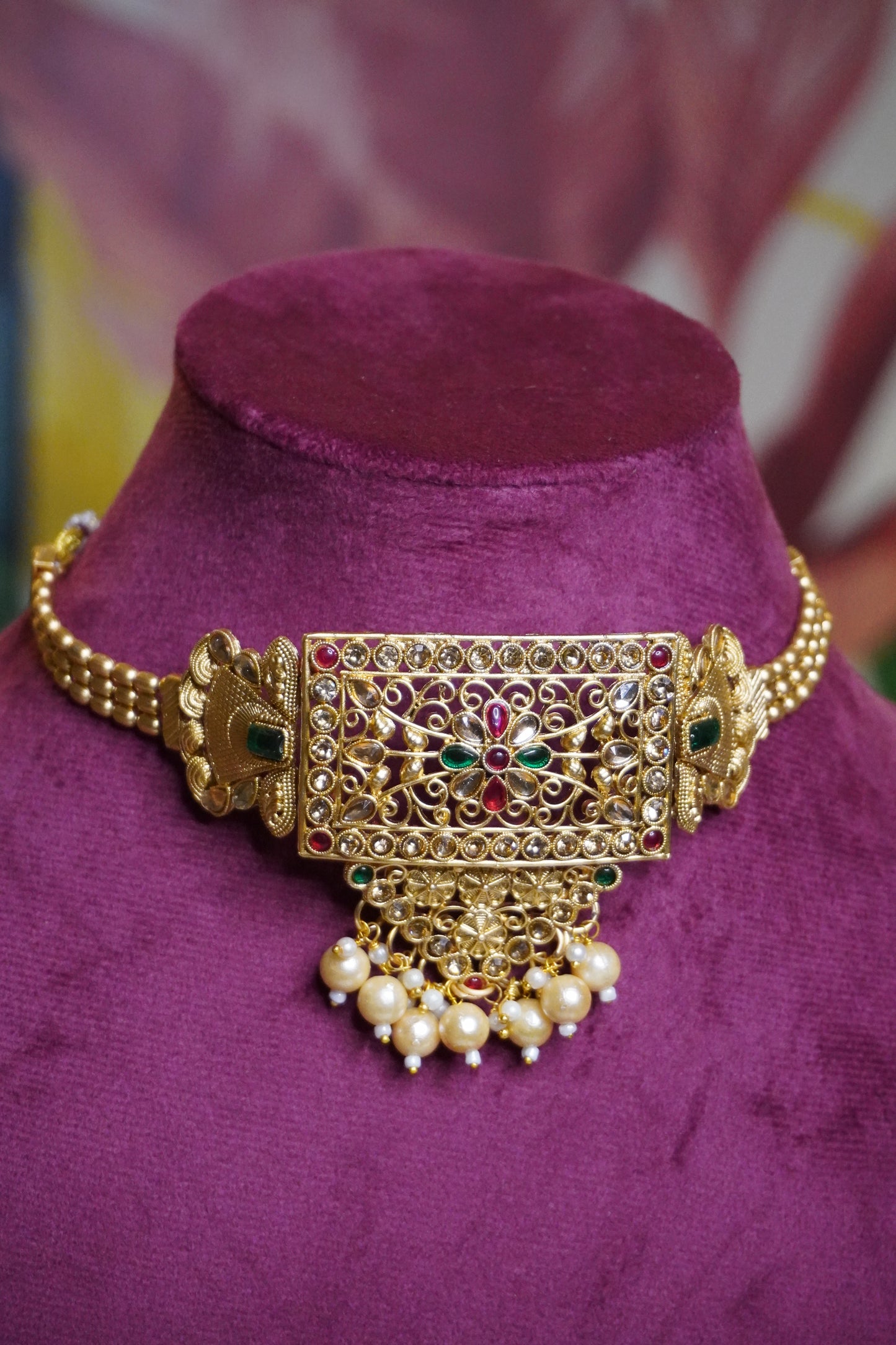 Gold Plated Choker Necklace with Earring