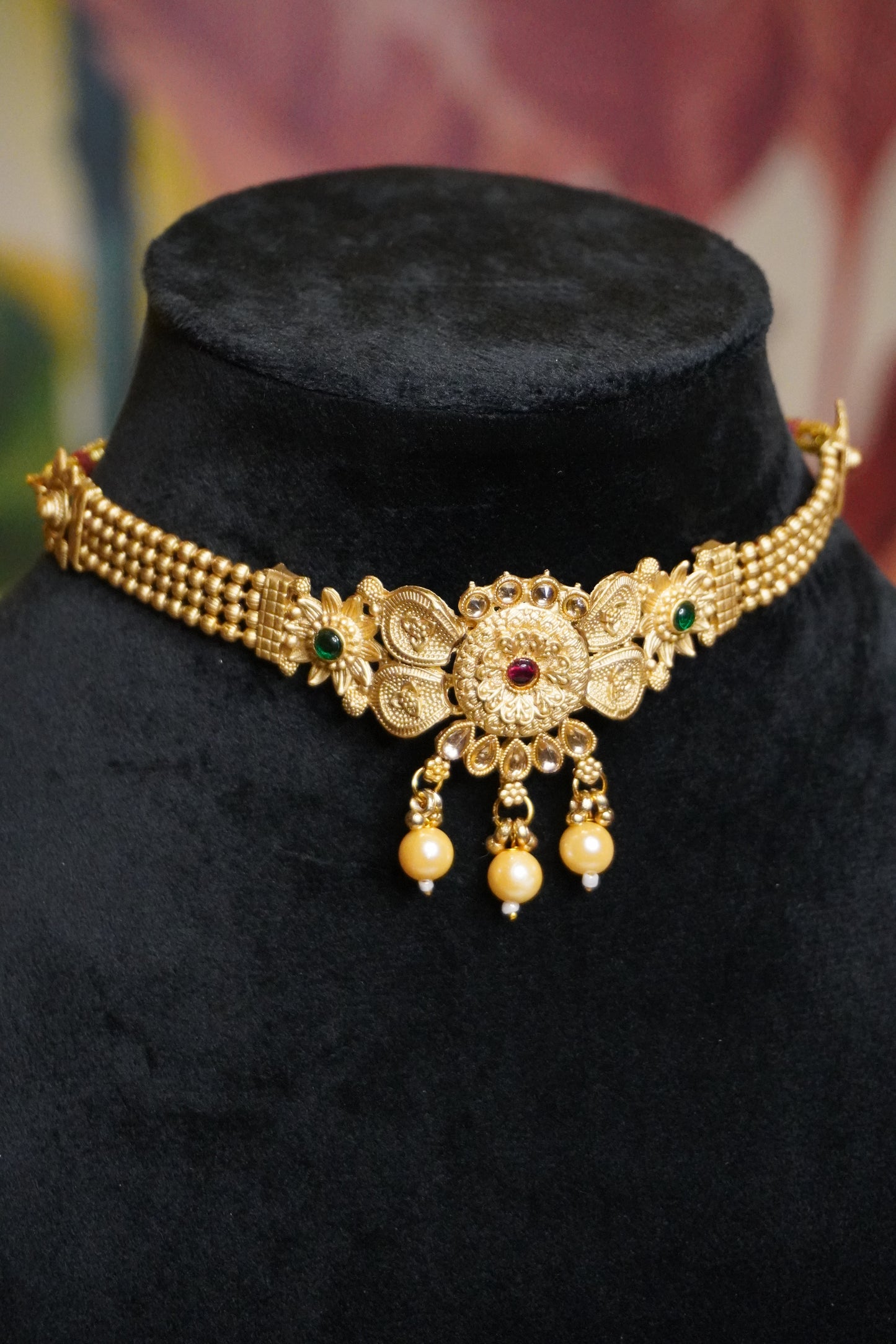Gold Plated Choker Necklace with Earring