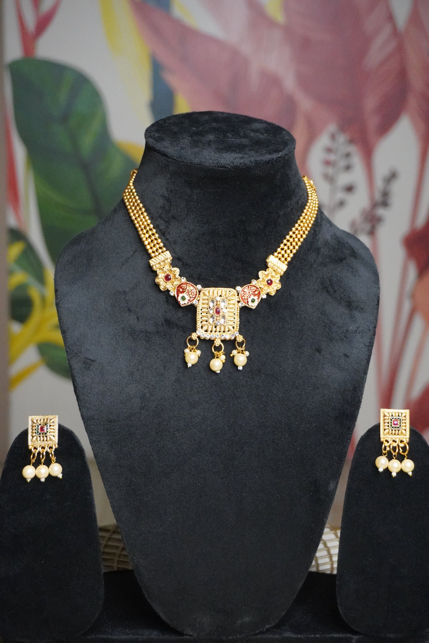 Gold Plated Choker Necklace with Earring