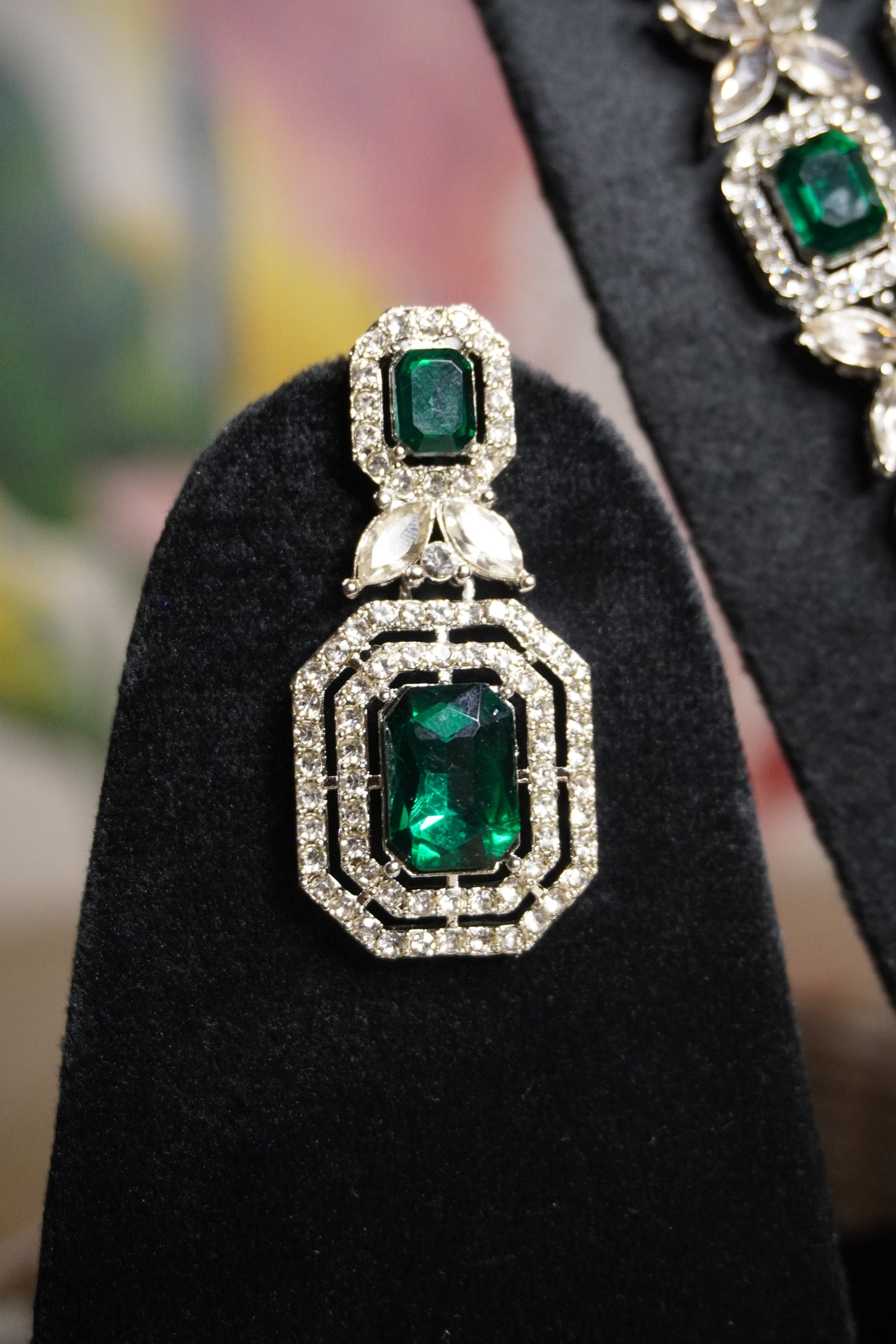 Green Colour Diamond Necklace with Earring & Maang Tikka