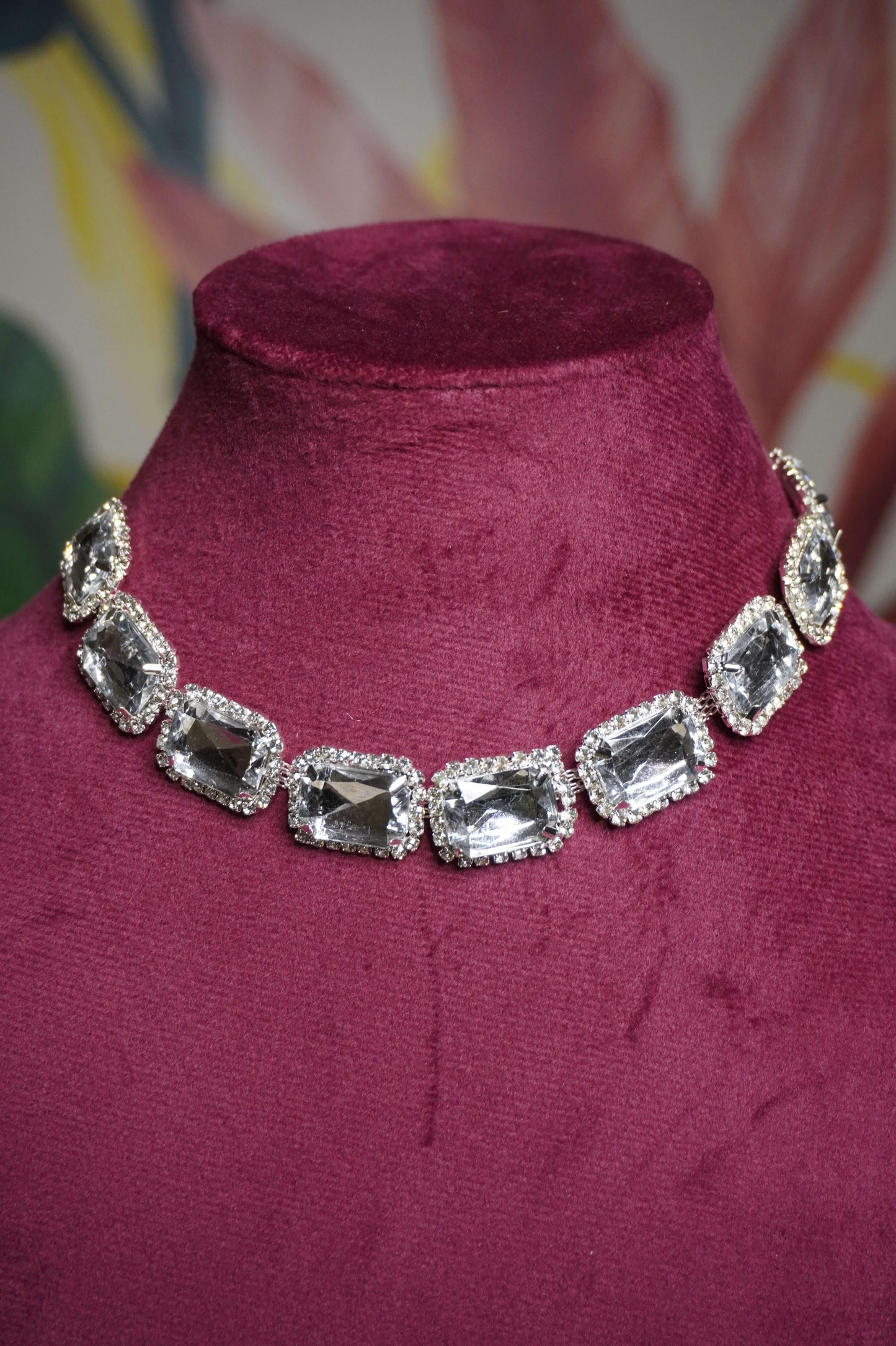 Silver Colour Diamond work Kundan Necklace with Earring
