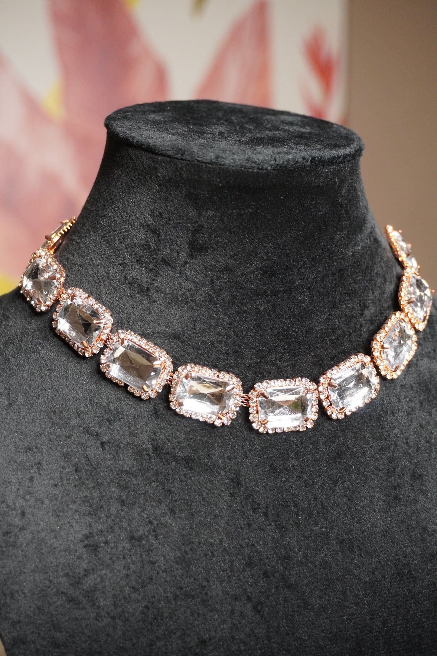 Rose Gold Colour Diamond work Kundan Necklace with Earring