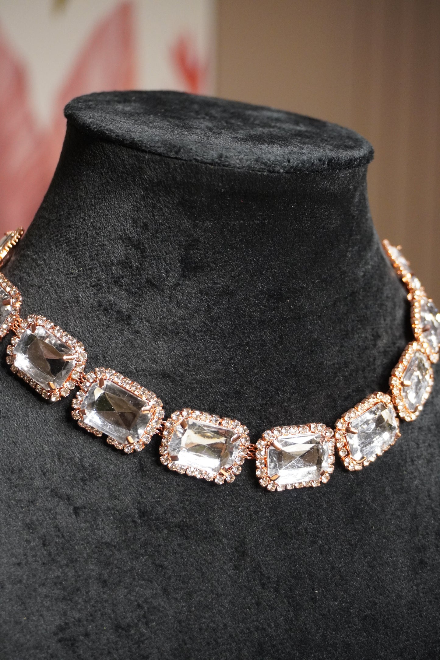 Rose Gold Colour Diamond work Kundan Necklace with Earring