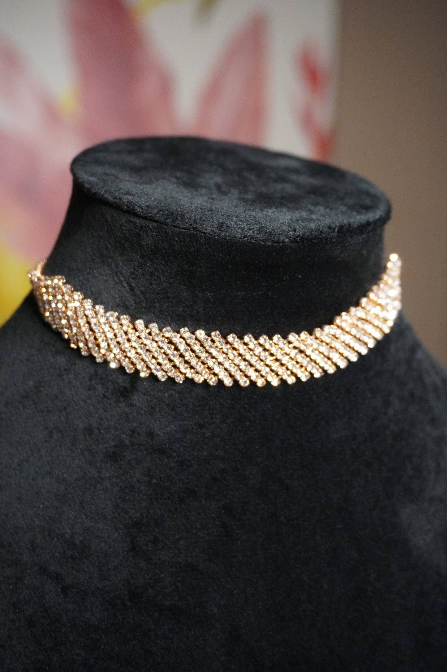 Rose Gold Colour Diamond work Necklace with Earring
