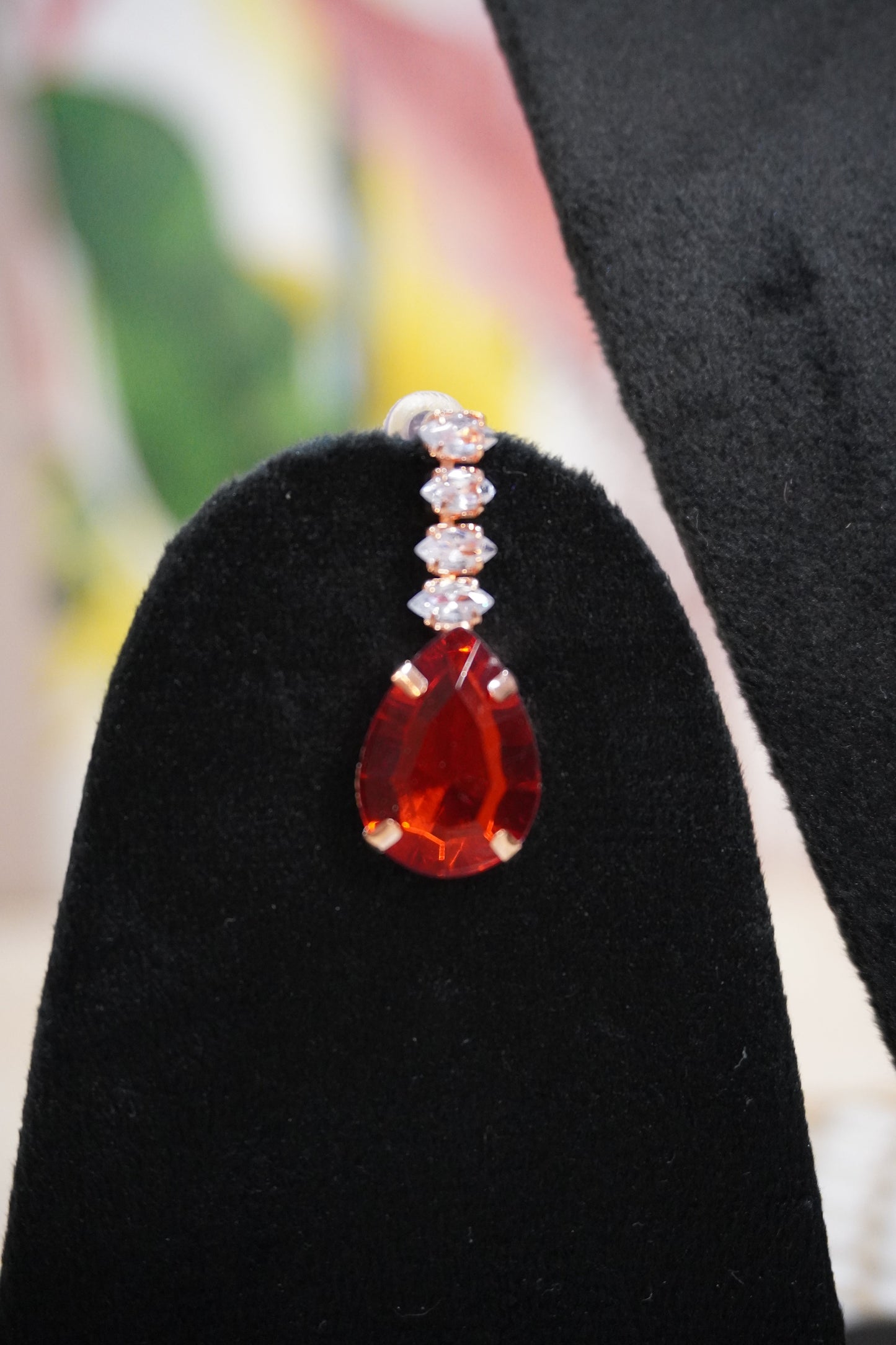 Red & Rose Gold Colour Pendant Necklace with Earring