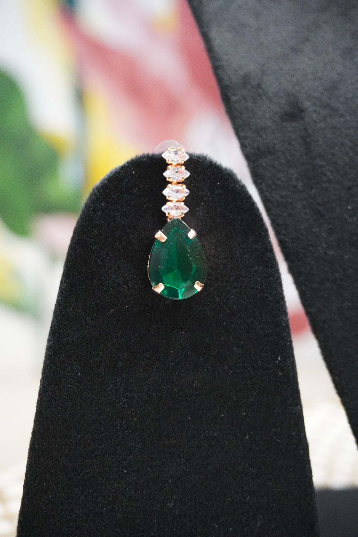 Green & Rose Gold Colour Pendant Necklace with Earring