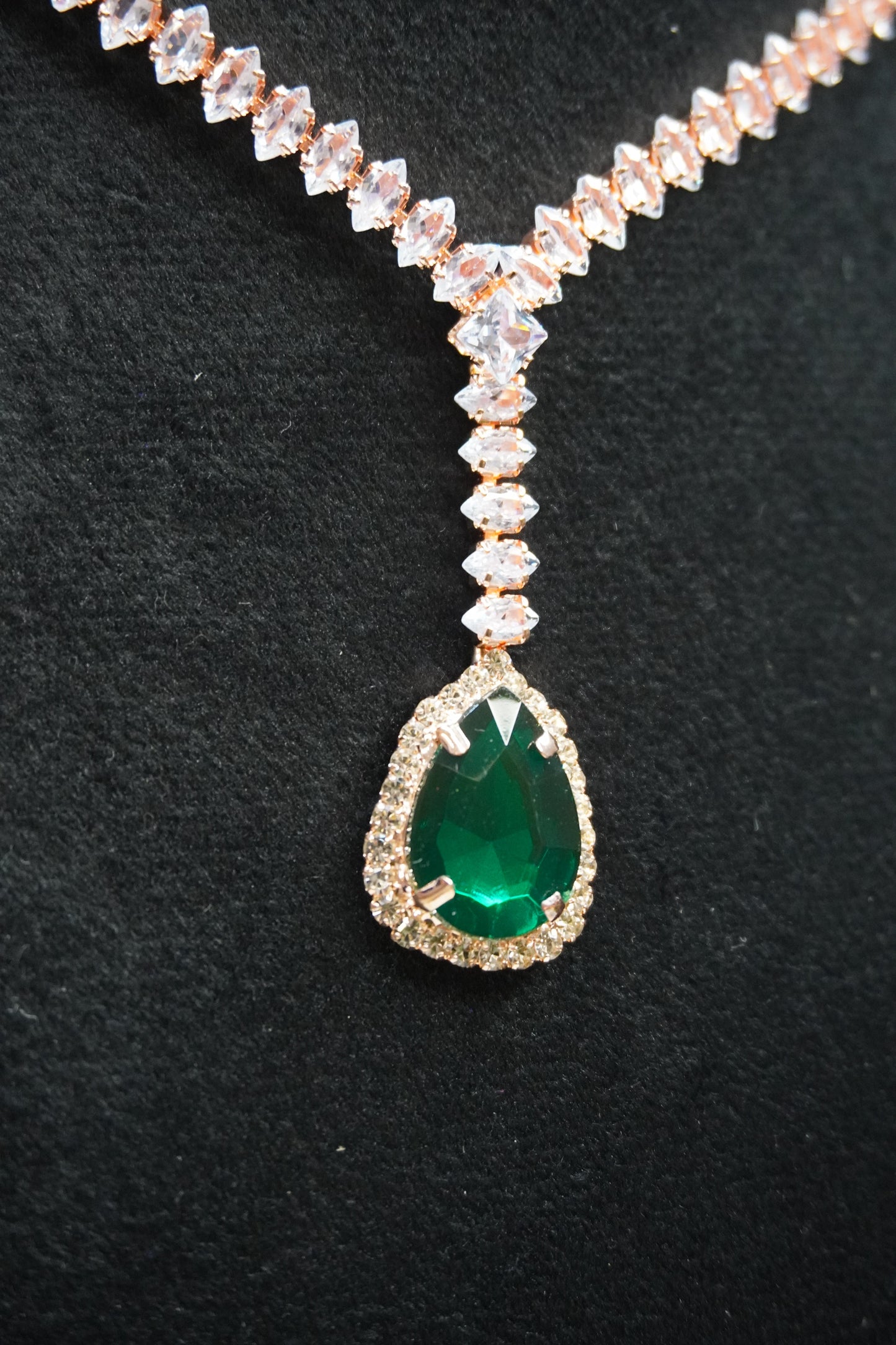 Green & Rose Gold Colour Pendant Necklace with Earring
