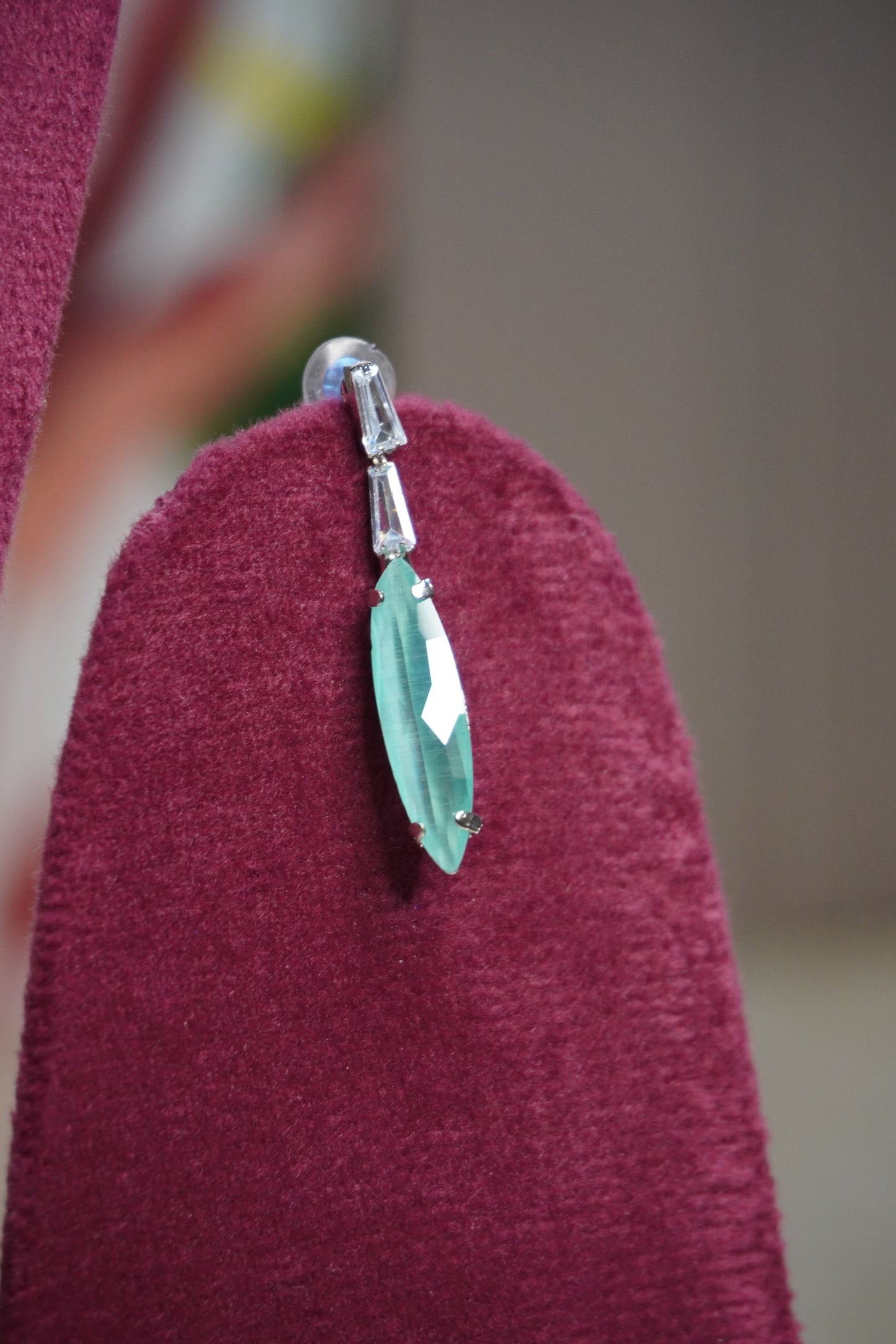 Mint Green Colour Pendant Necklace with Earring