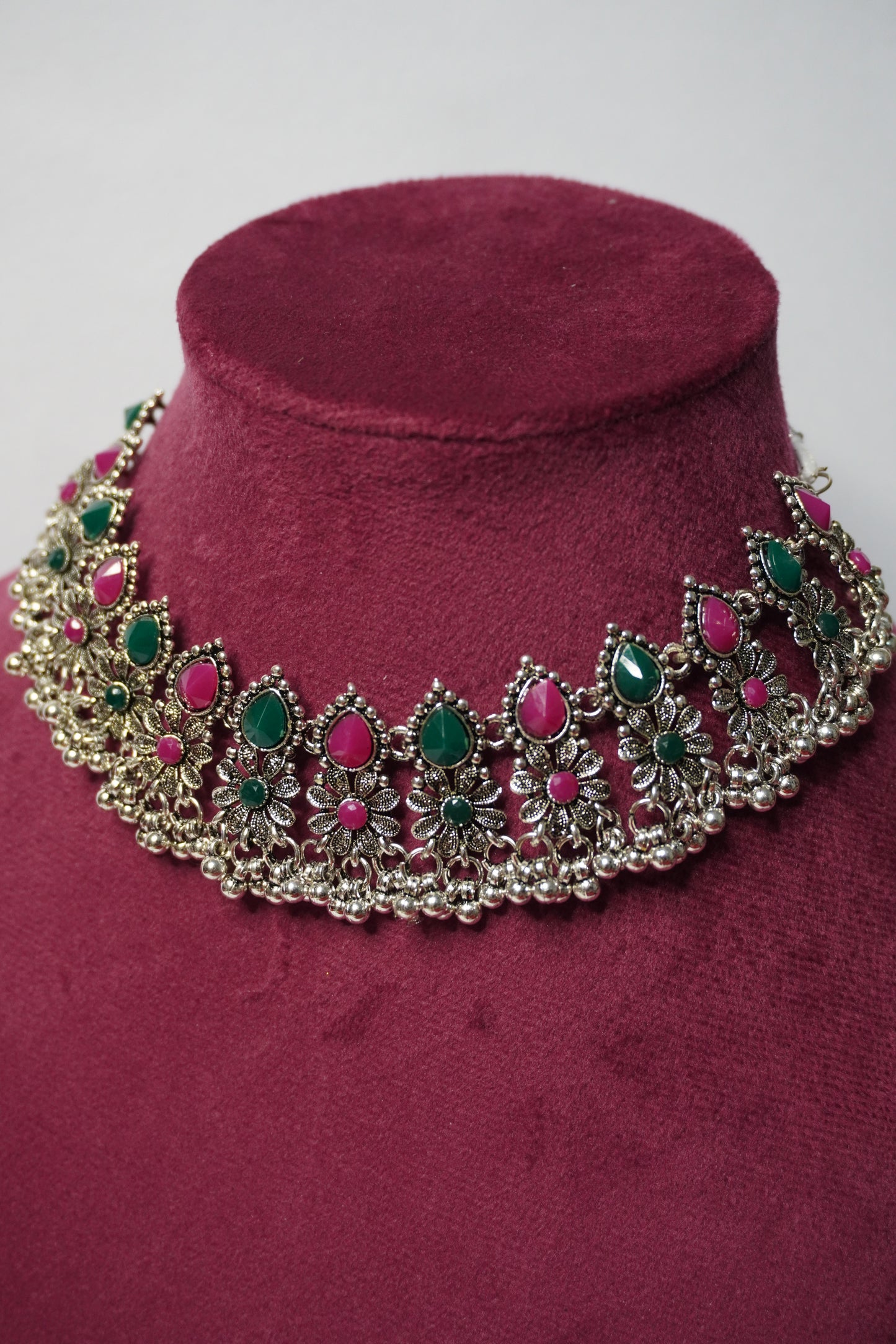 Multi Colour Oxidised Necklace with Earring