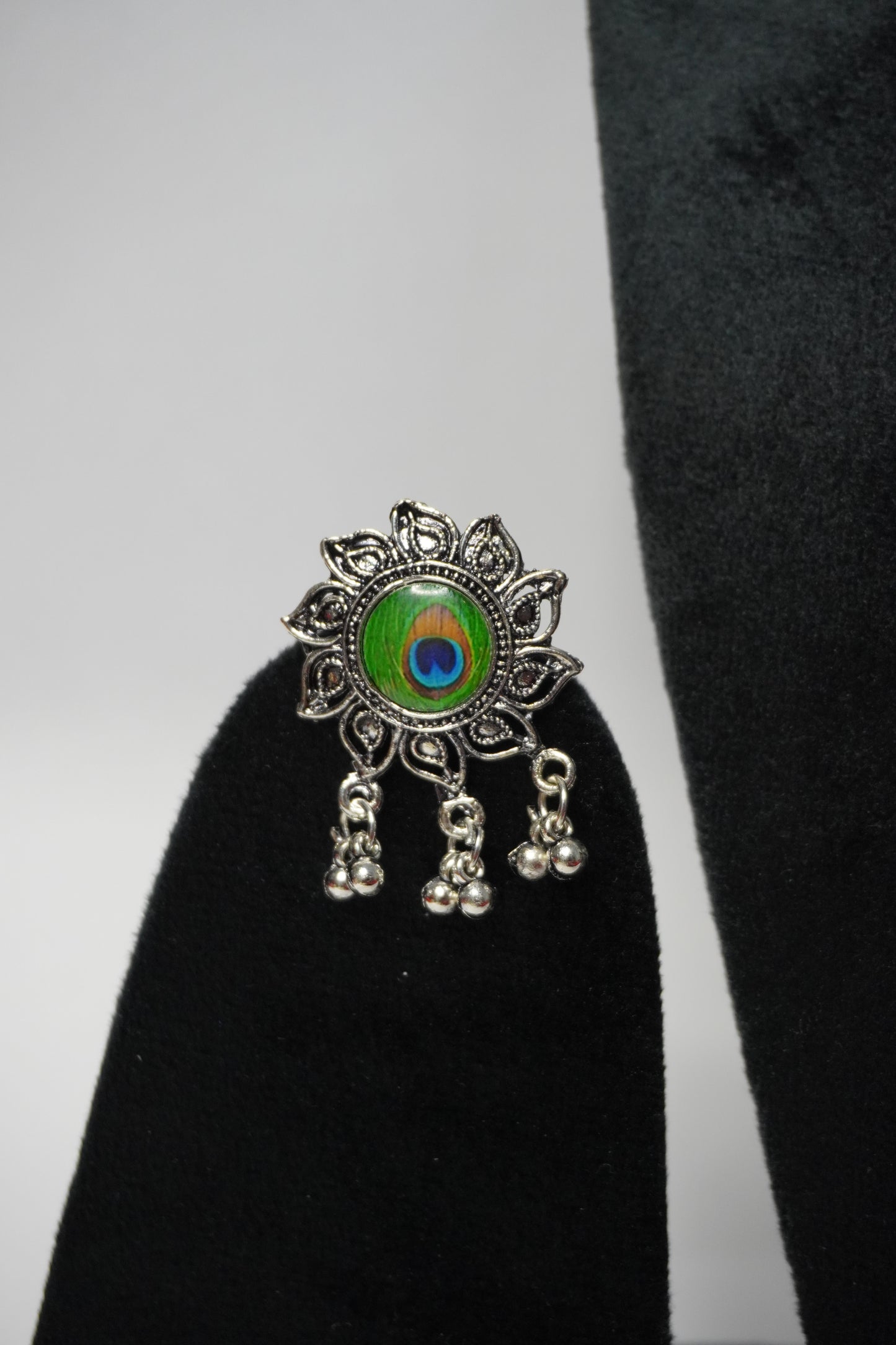 Peacock Feather Design Oxidised Necklace with Earring & Maang Tikka