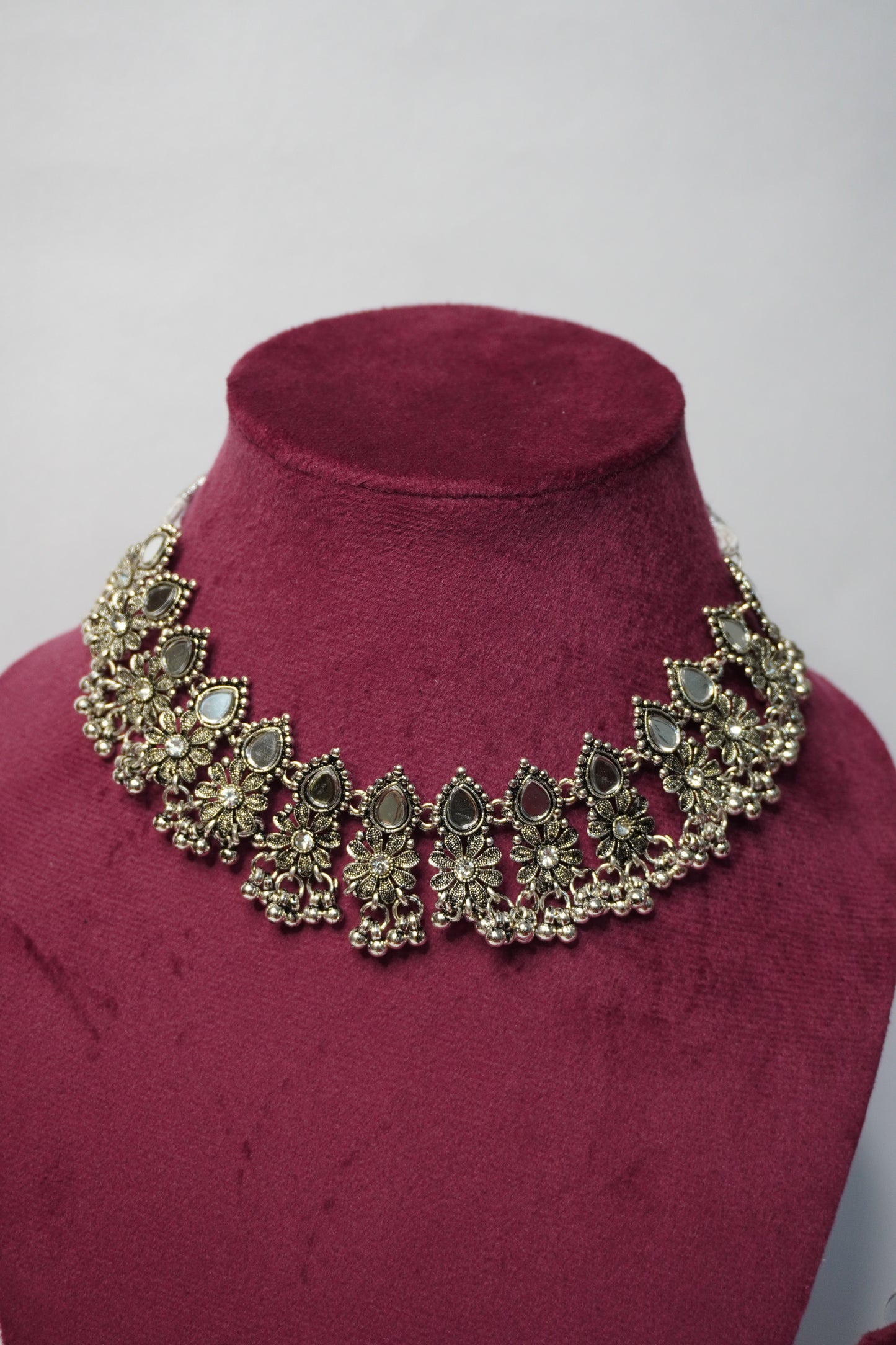 Mirror work Oxidised Necklace with Earring