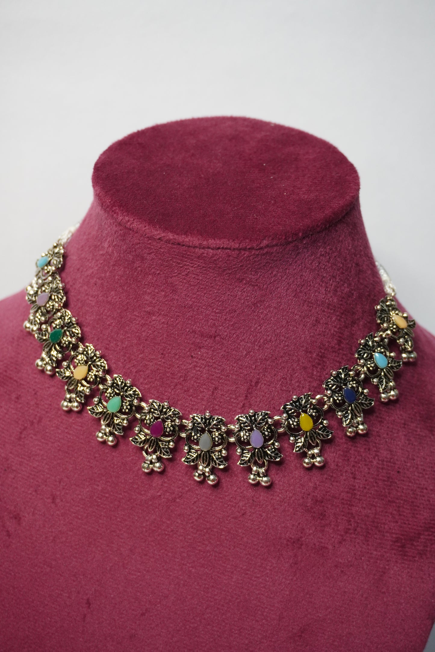 Multi Colour Oxidised Necklace with Earring