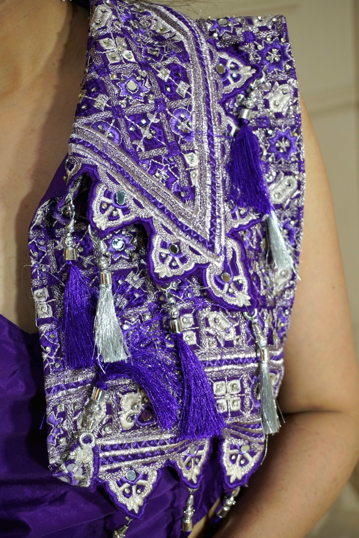 Purple Colour Thread & Mirror Work Top with Skirt & Heavy Work Jacket (Dress have 4 inch of margin for alteration as per customer need)