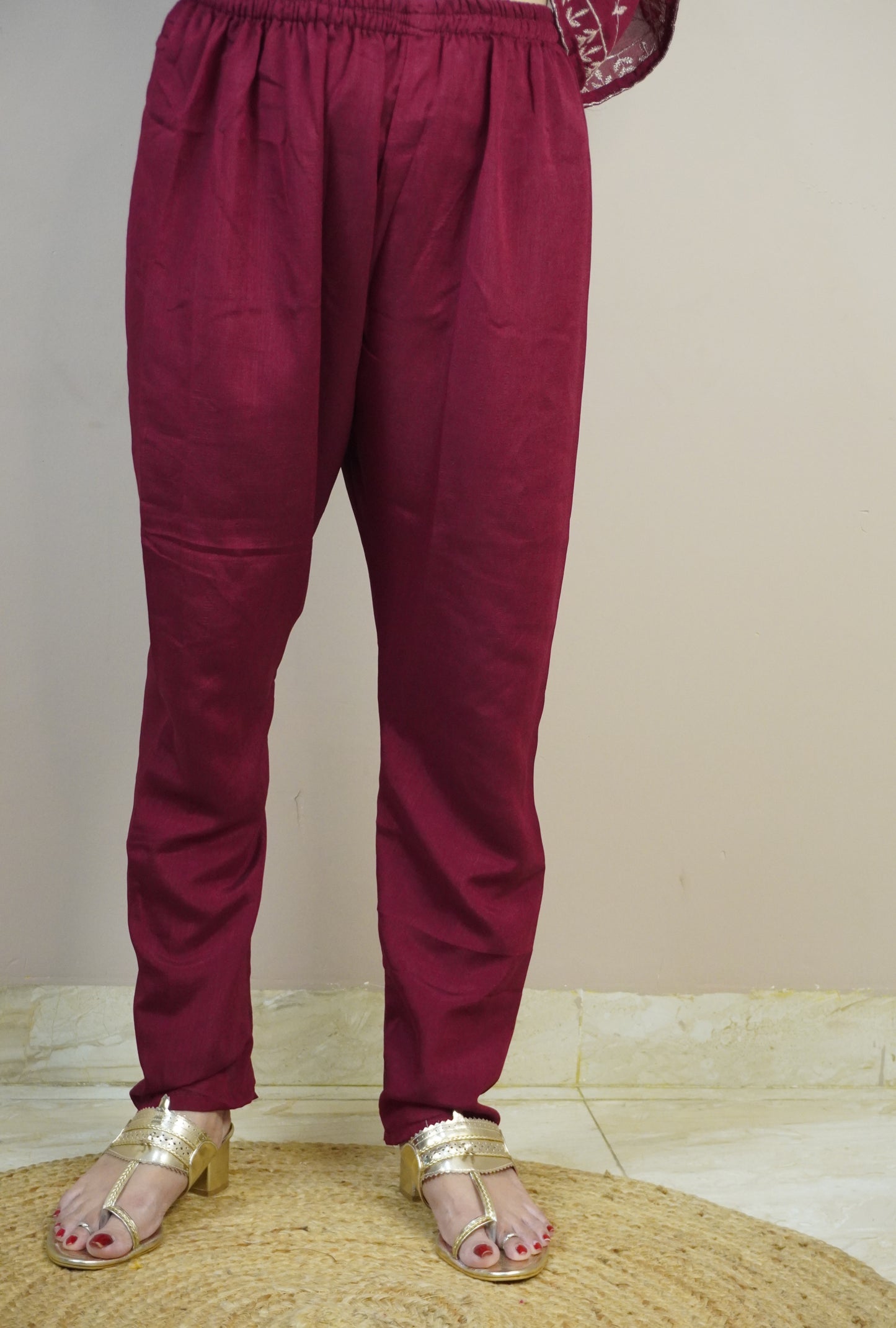 Maroon Colour Zari Work Straight Kurta Set with Pant & Dupatta