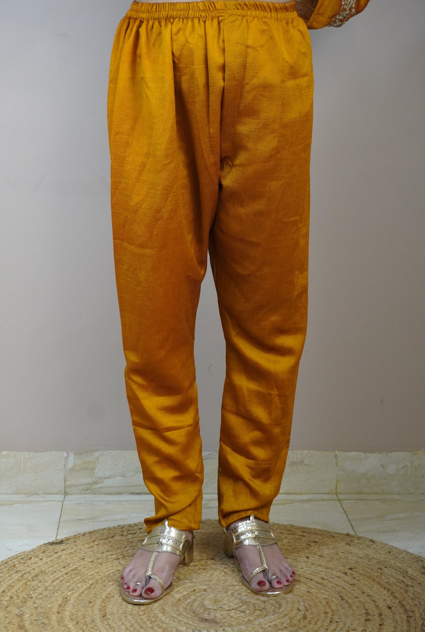 Mustard Colour Zari Work Straight Kurta Set with Pant & Dupatta