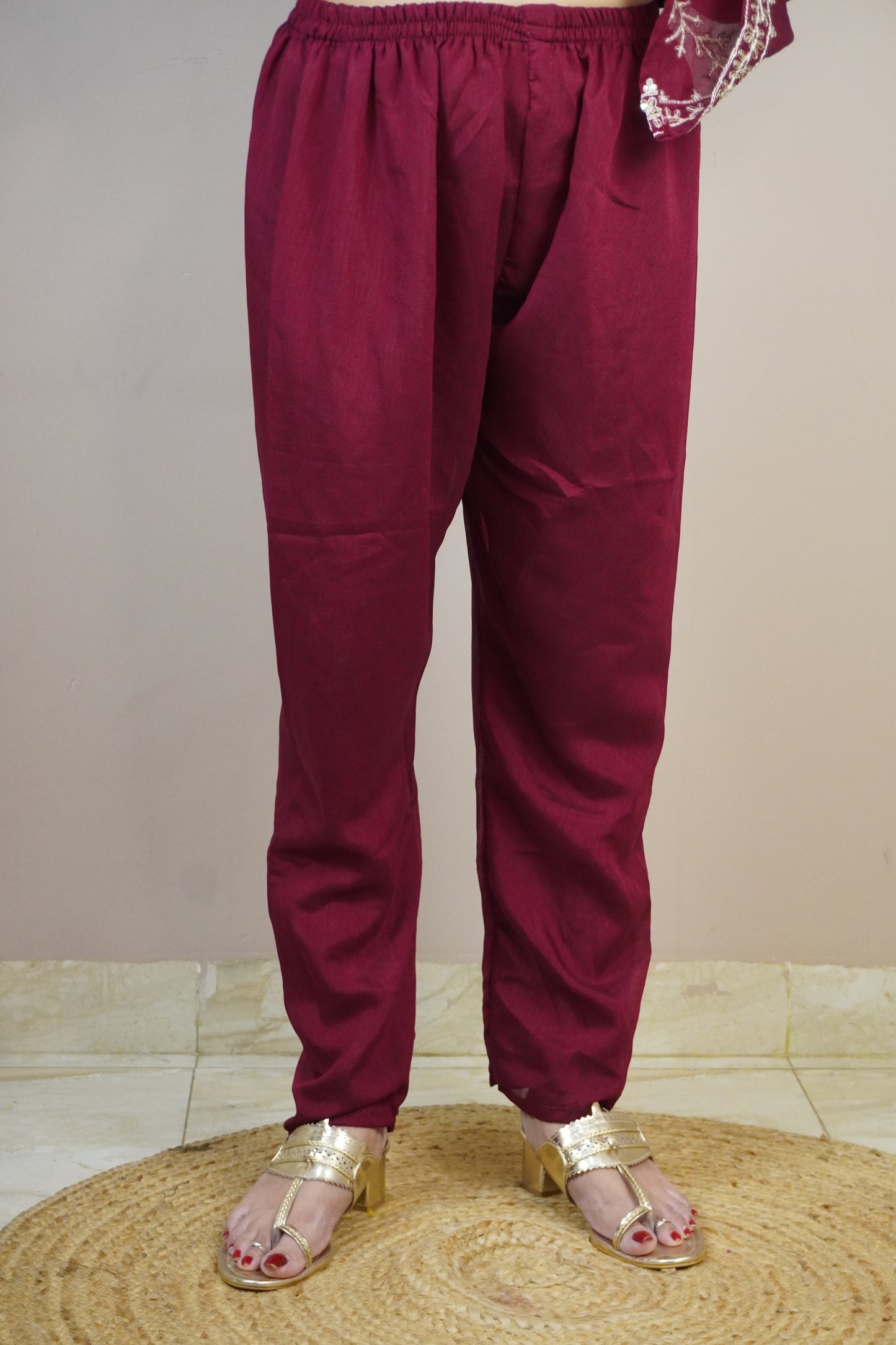 Maroon Colour Zari Work Straight Kurta Set with Pant & Dupatta