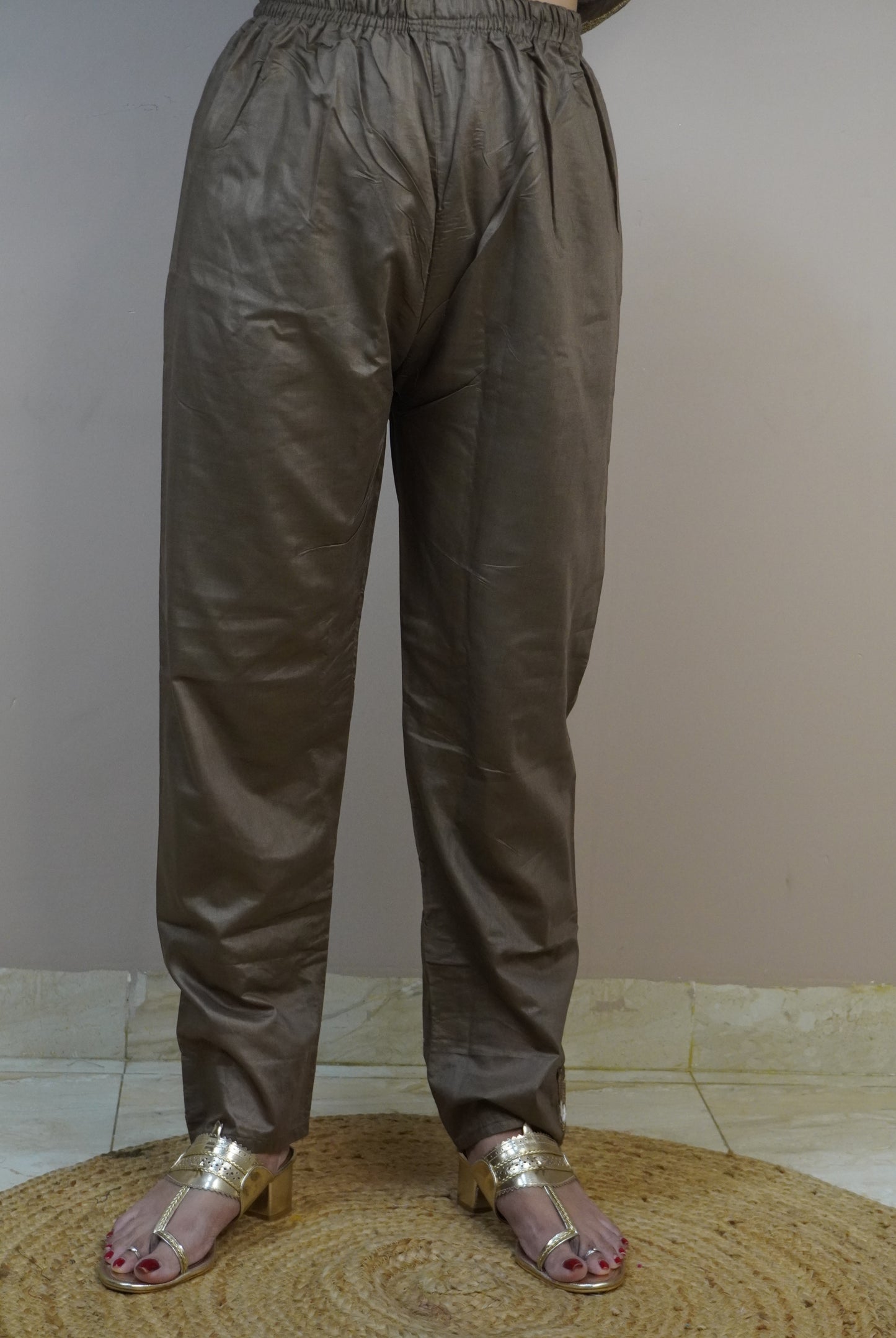 Coffee Brown Colour Thread Work Straight Kurta Set with Pant & Dupatta