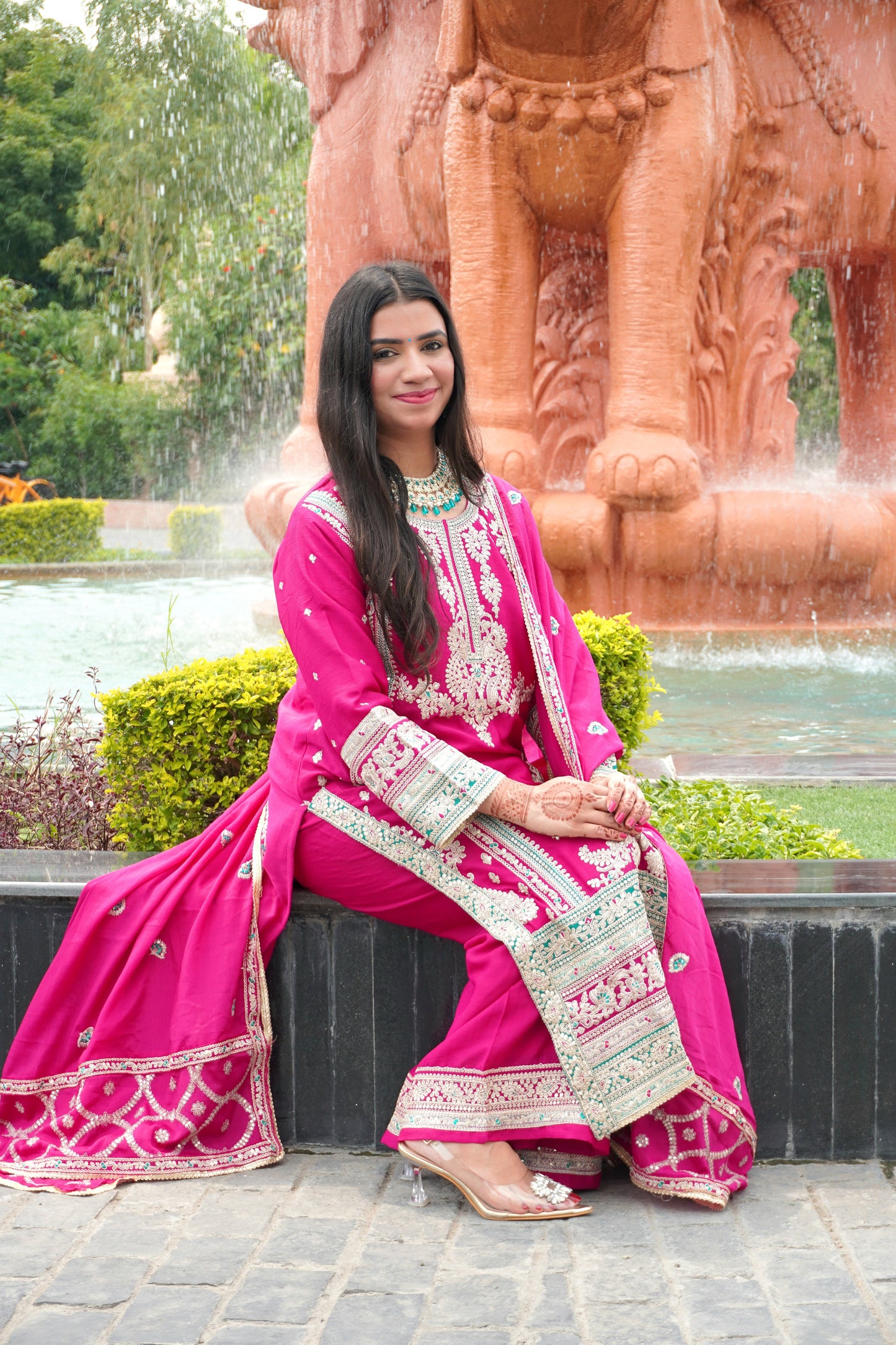 Magenta Colour Pakistani Kurta Set with Pant & Dupatta