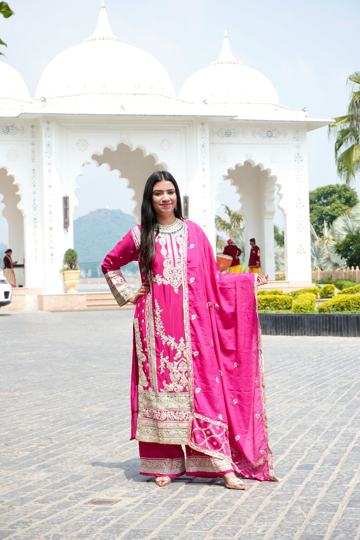 Magenta Colour Pakistani Kurta Set with Pant & Dupatta