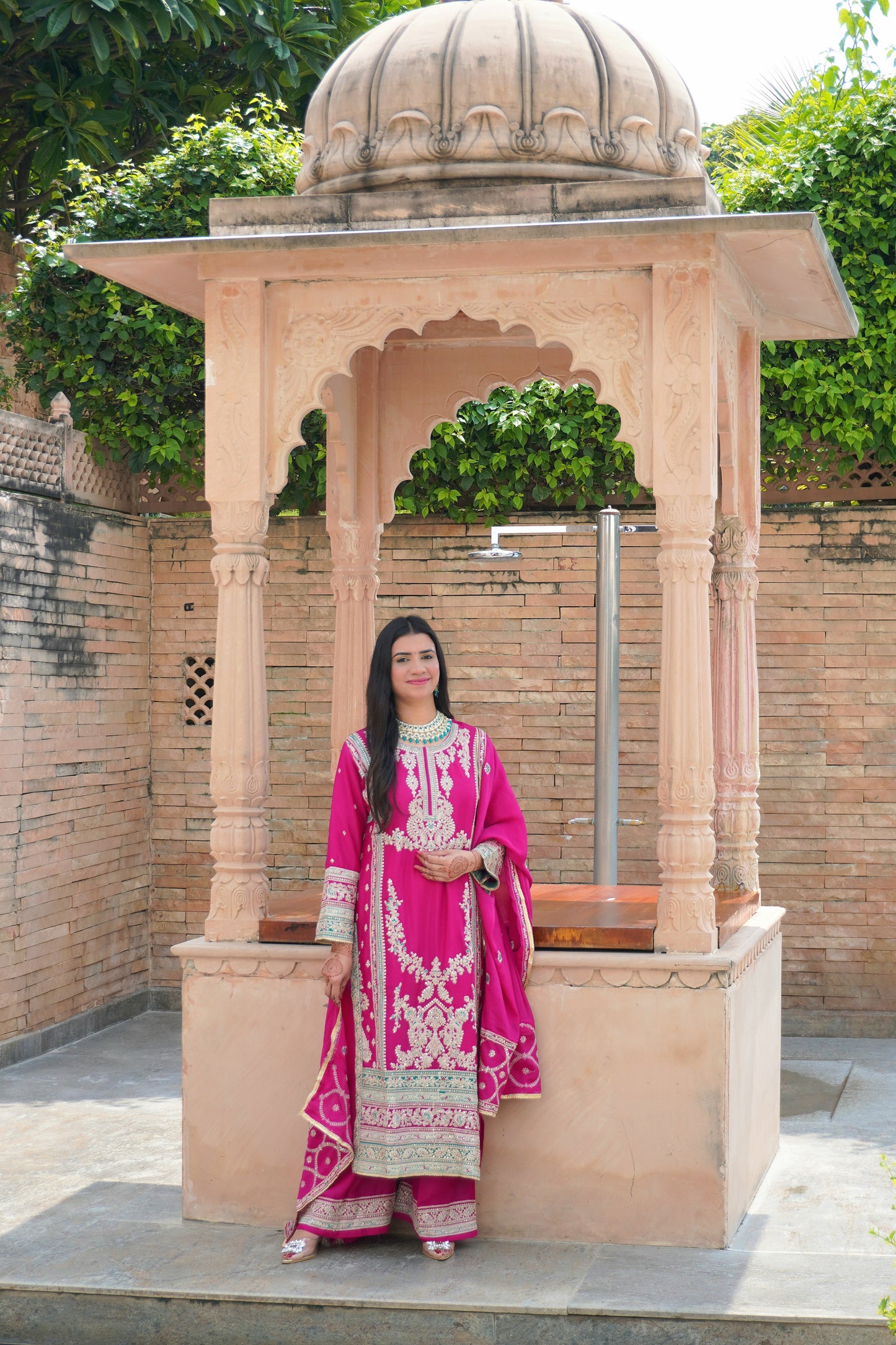 Magenta Colour Pakistani Kurta Set with Pant & Dupatta