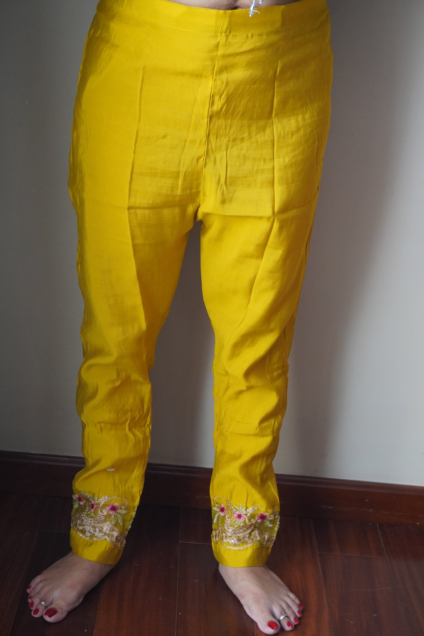 Bright Yellow Colour Zari & Mirror Work Pakistani Kurta Set with Pant & Dupatta