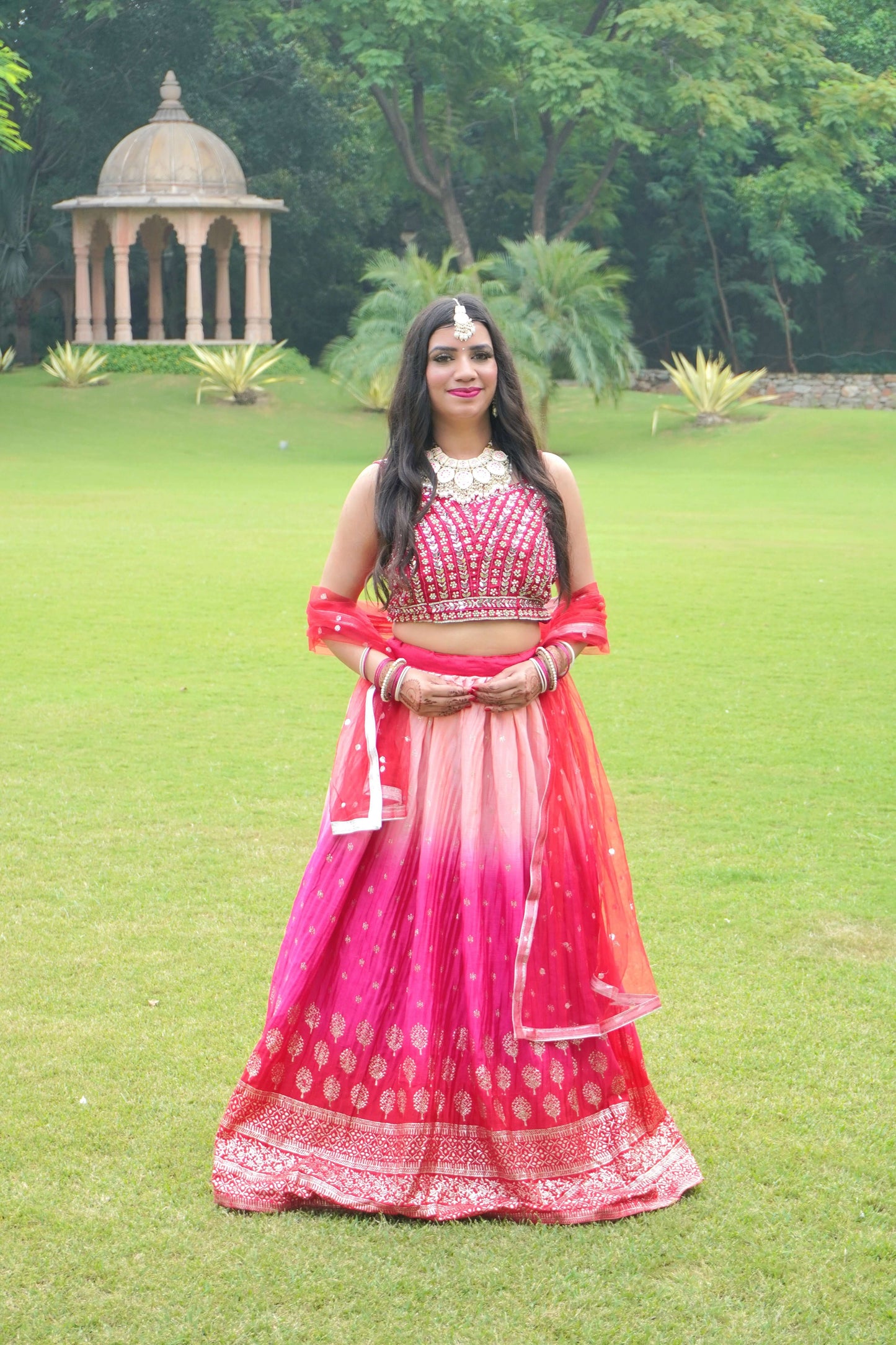 Pink Colour Golden Print Mirror Work Free size Ready to Wear Designer Lehenga (Dress have 4 inch of margin both side for alteration as per customer need)