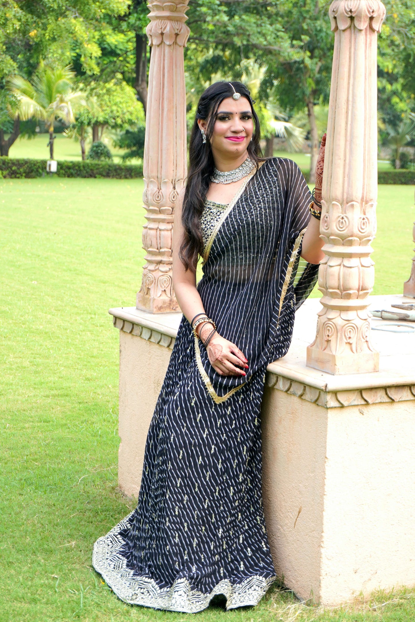 Black Colour Zari Work Bandhani Print Free size Ready to Wear Designer Lehenga (Dress have 4 inch of margin both side for alteration as per customer need)