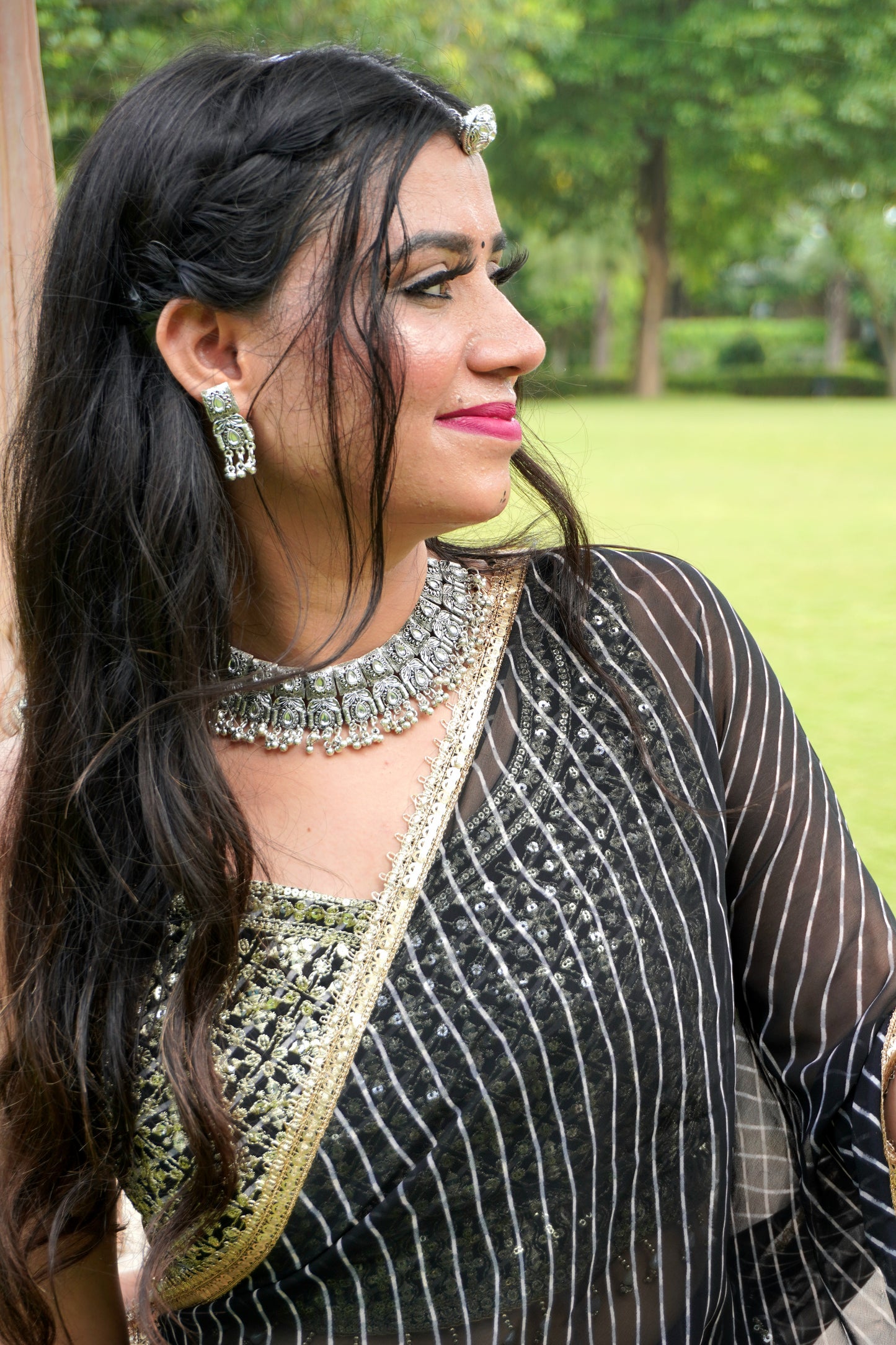 Black Colour Zari Work Bandhani Print Free size Ready to Wear Designer Lehenga (Dress have 4 inch of margin both side for alteration as per customer need)