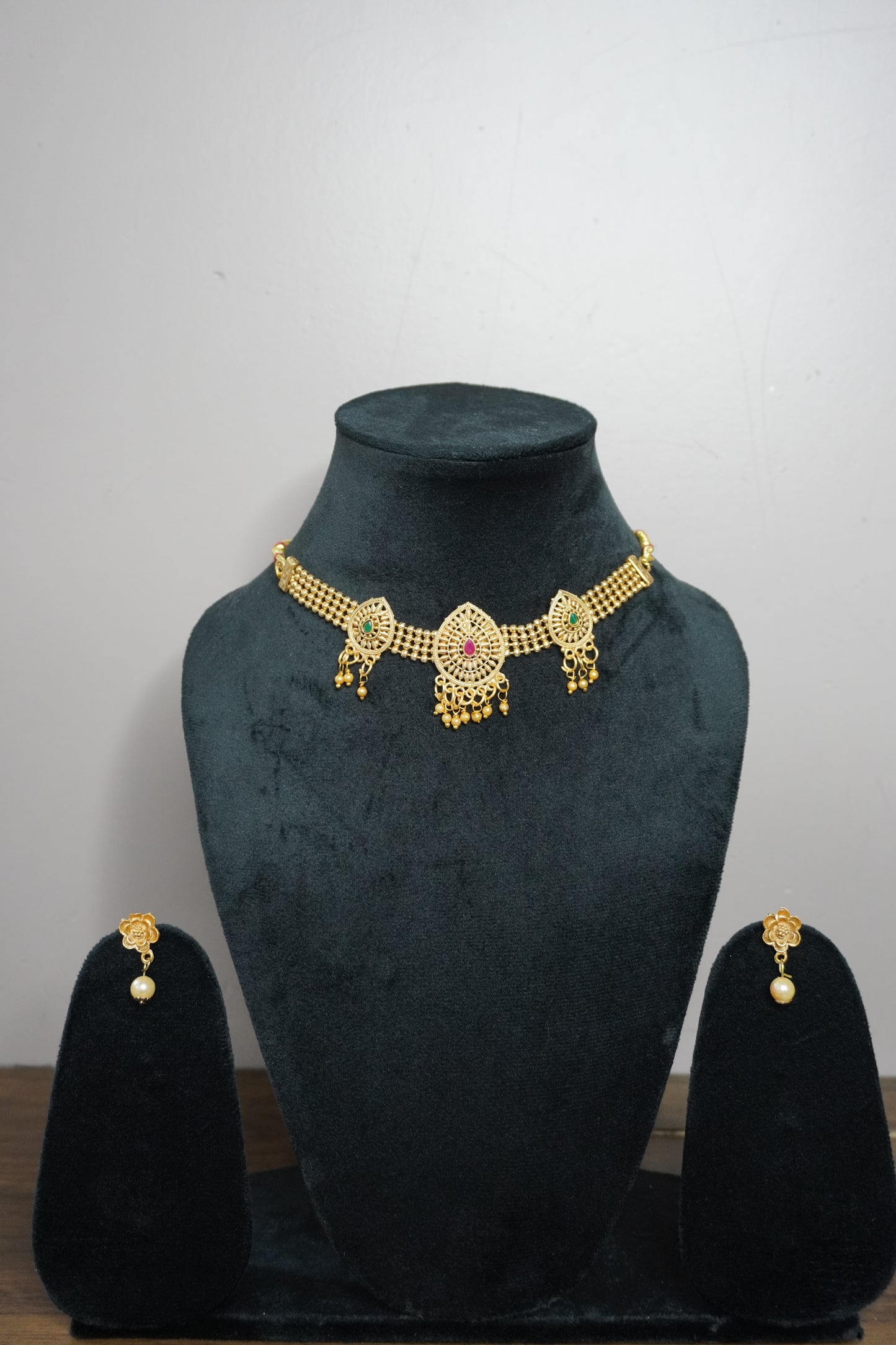Gold Plated Choker Necklace with Earring