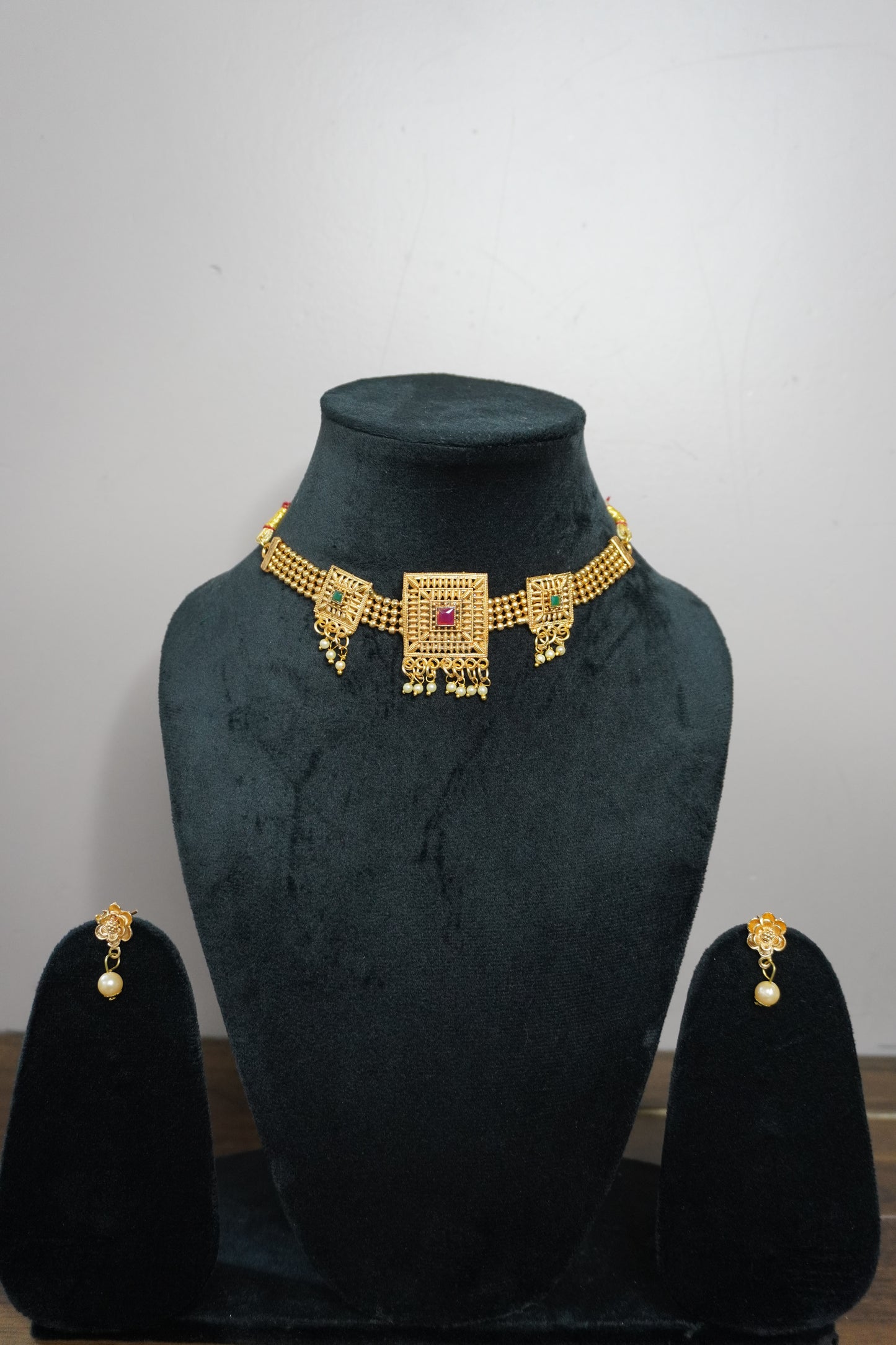Gold Plated Choker Necklace with Earring
