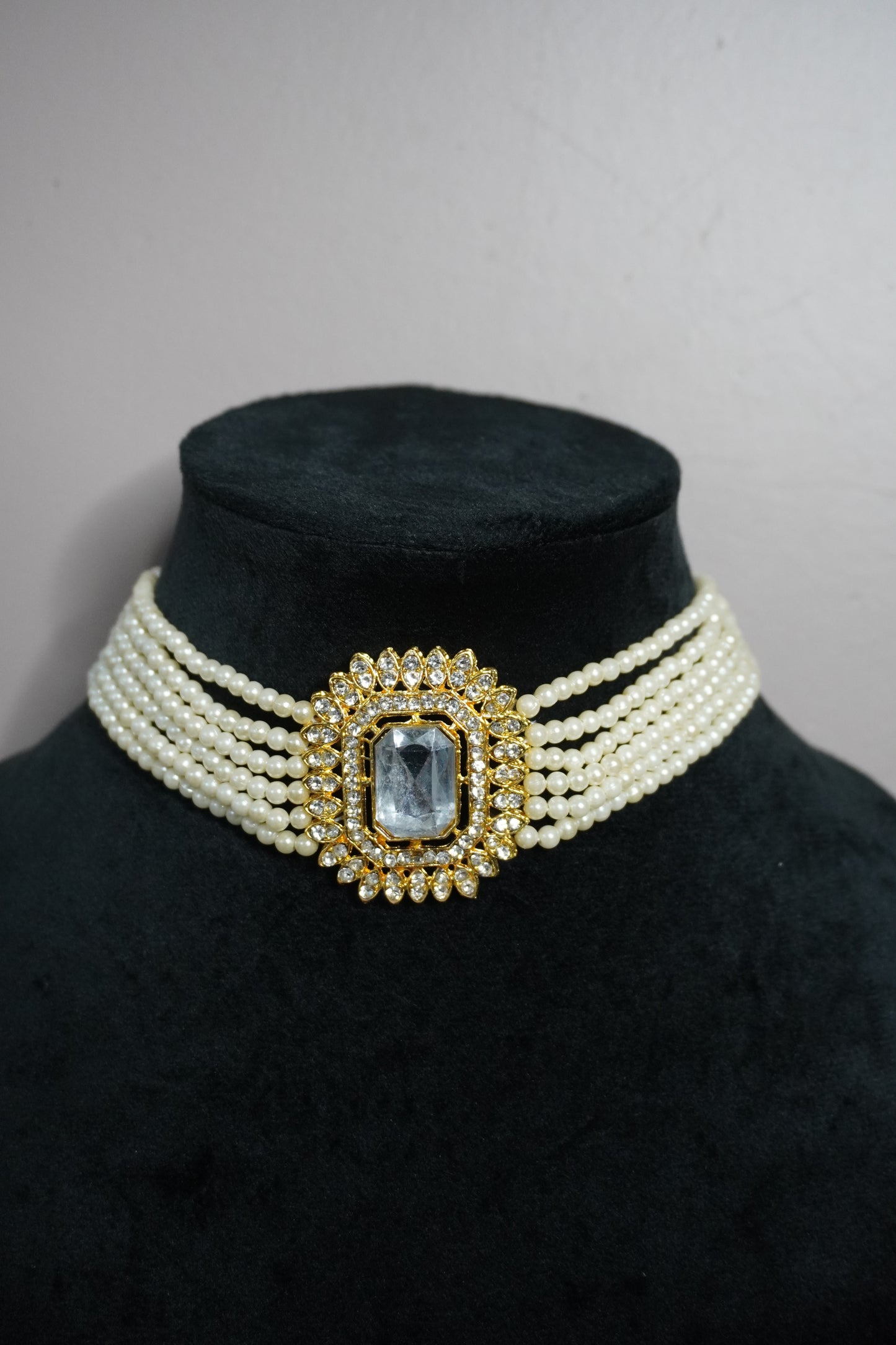 Gold Plated Pearl Choker Necklace with Earring
