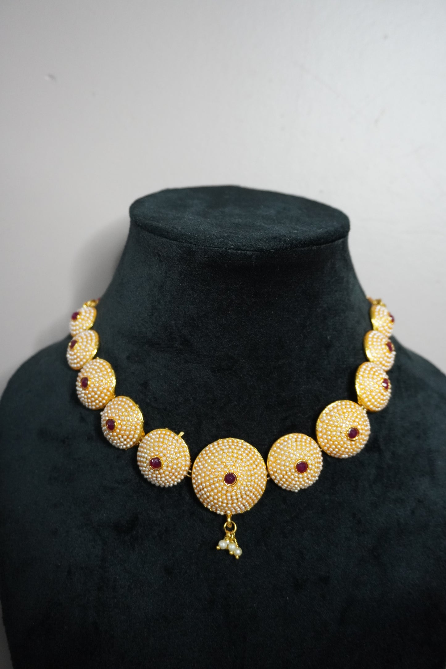 White Colour Gold Plated Pearl Necklace with Earring