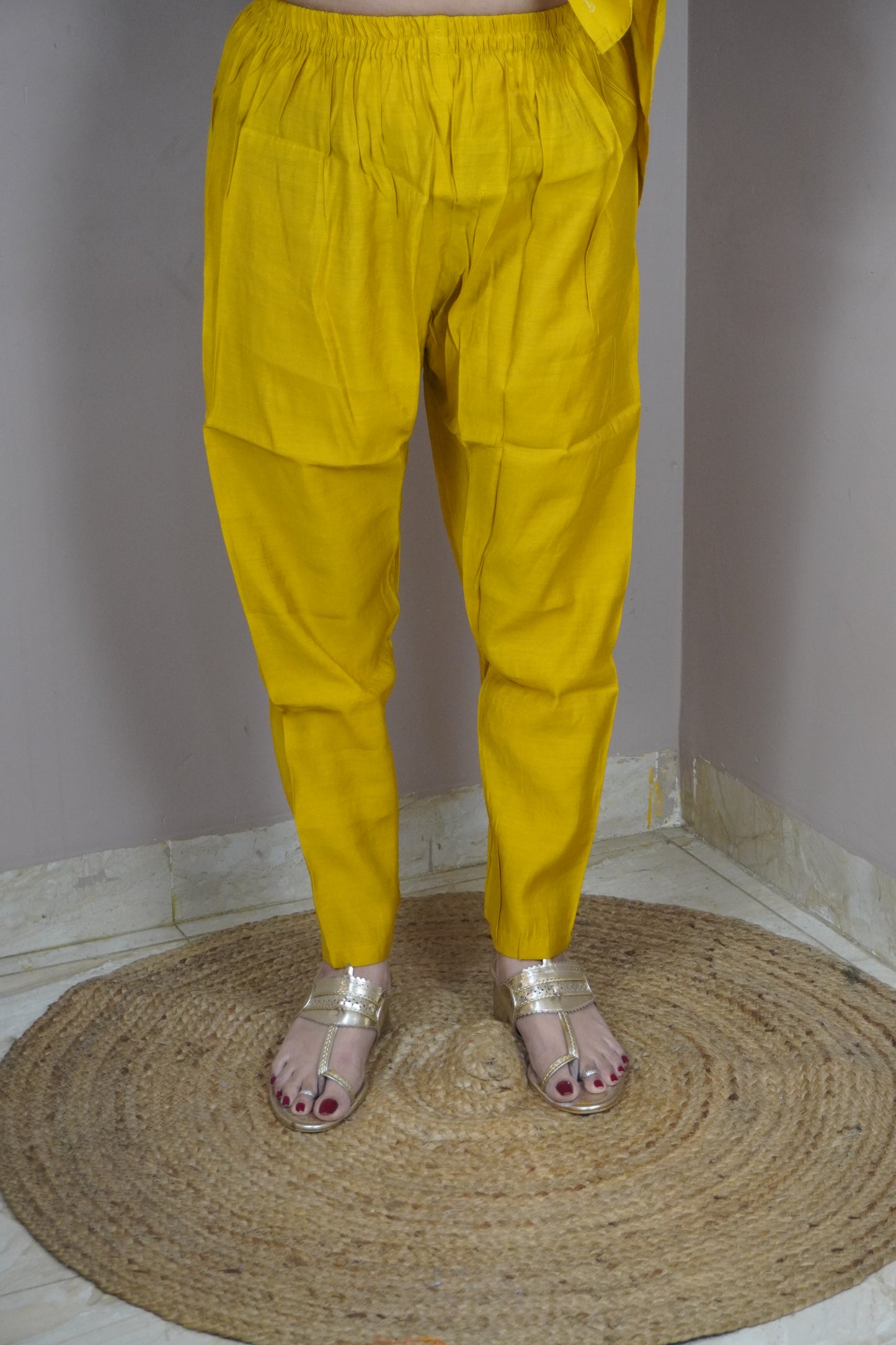 Mustard Yellow colour Sequence chikankari work Kurta with Pant and Printed Dupatta