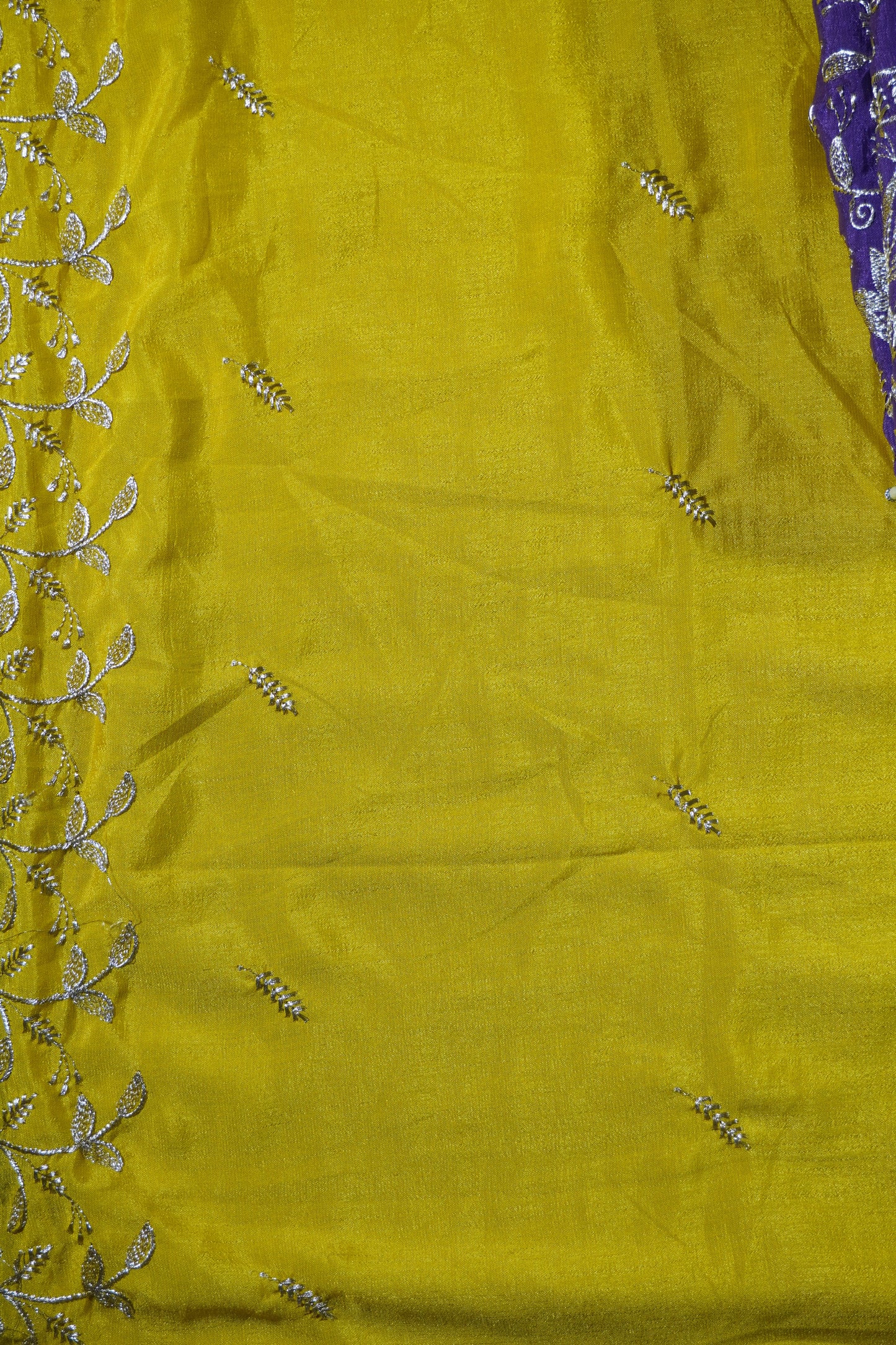 Purple Colour Thread work Unstitched Suit Fabric with contrast Pant Dupatta