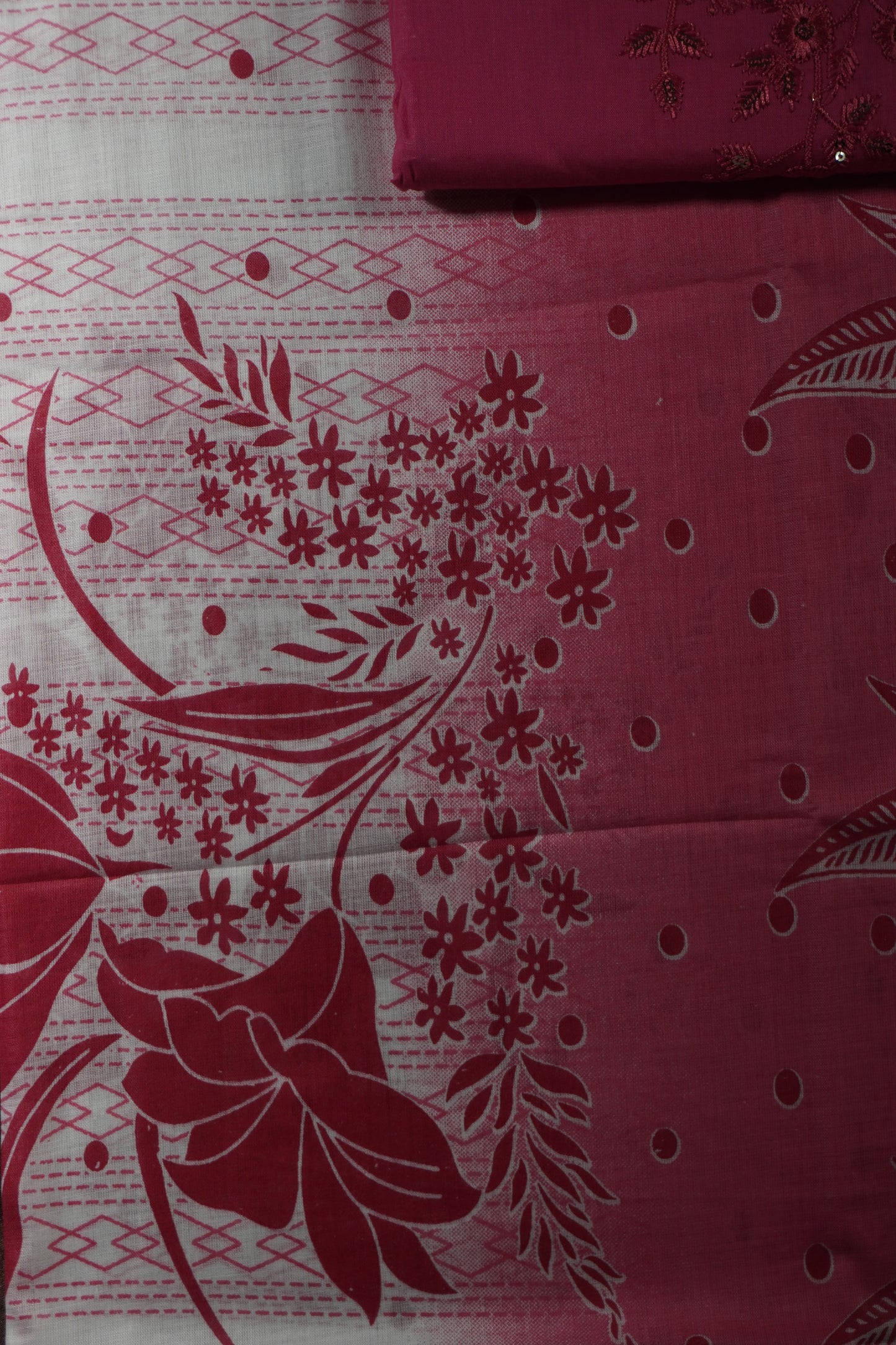 Pink Colour Thread work cotton Unstitched Suit Fabric with Pant & cotton Dupatta