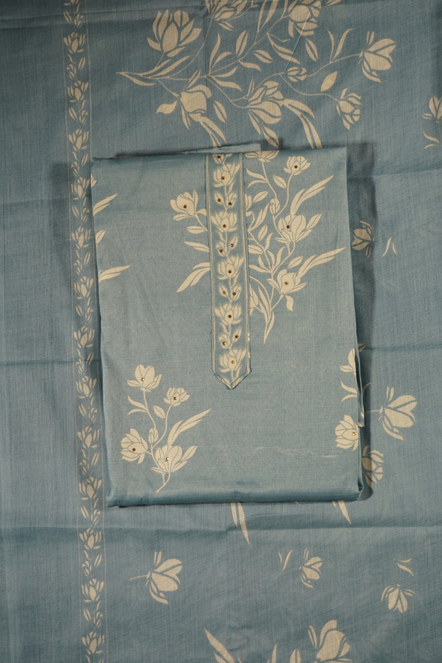 Gray Colour cotton Unstitched Suit Fabric with Pant & cotton Dupatta