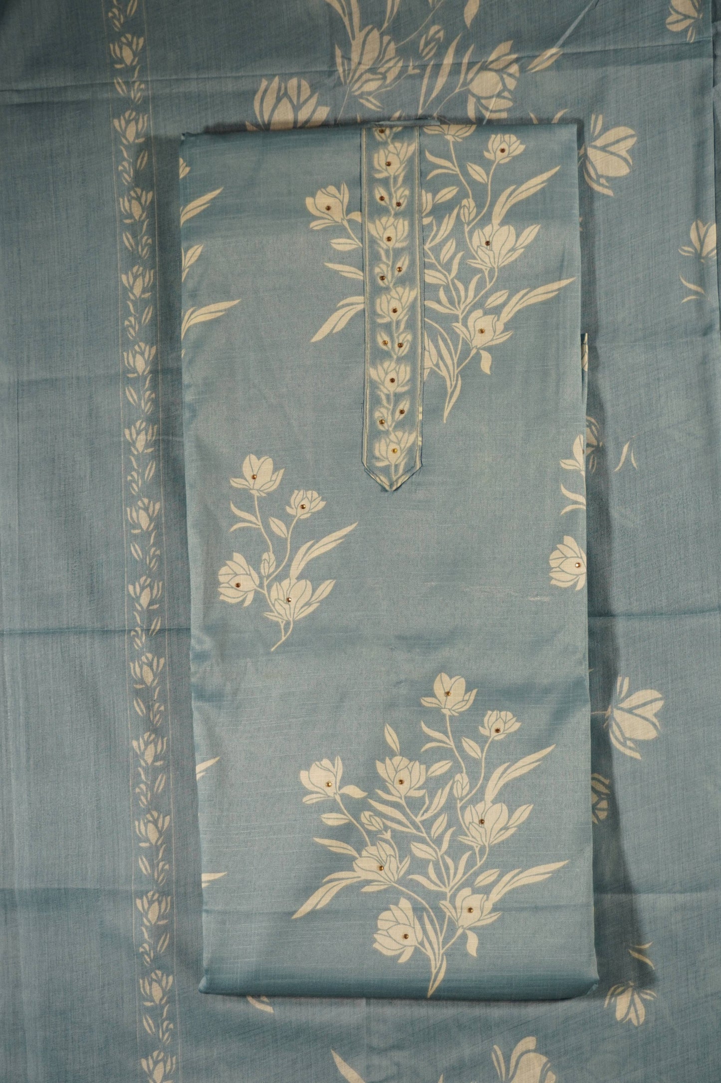 Gray Colour cotton Unstitched Suit Fabric with Pant & cotton Dupatta