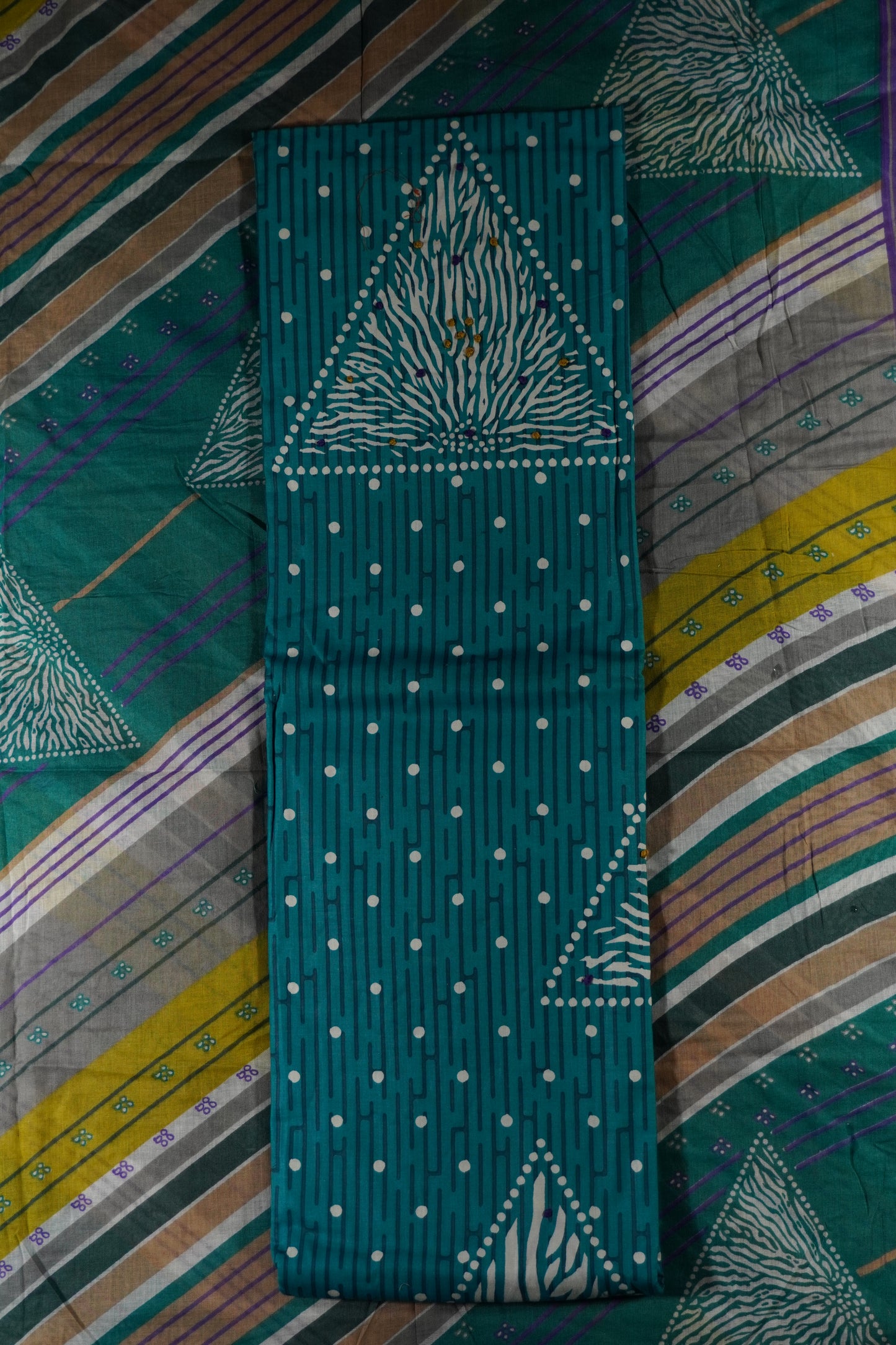 Sea Green Colour cotton Unstitched Suit Fabric with Pant & cotton Dupatta