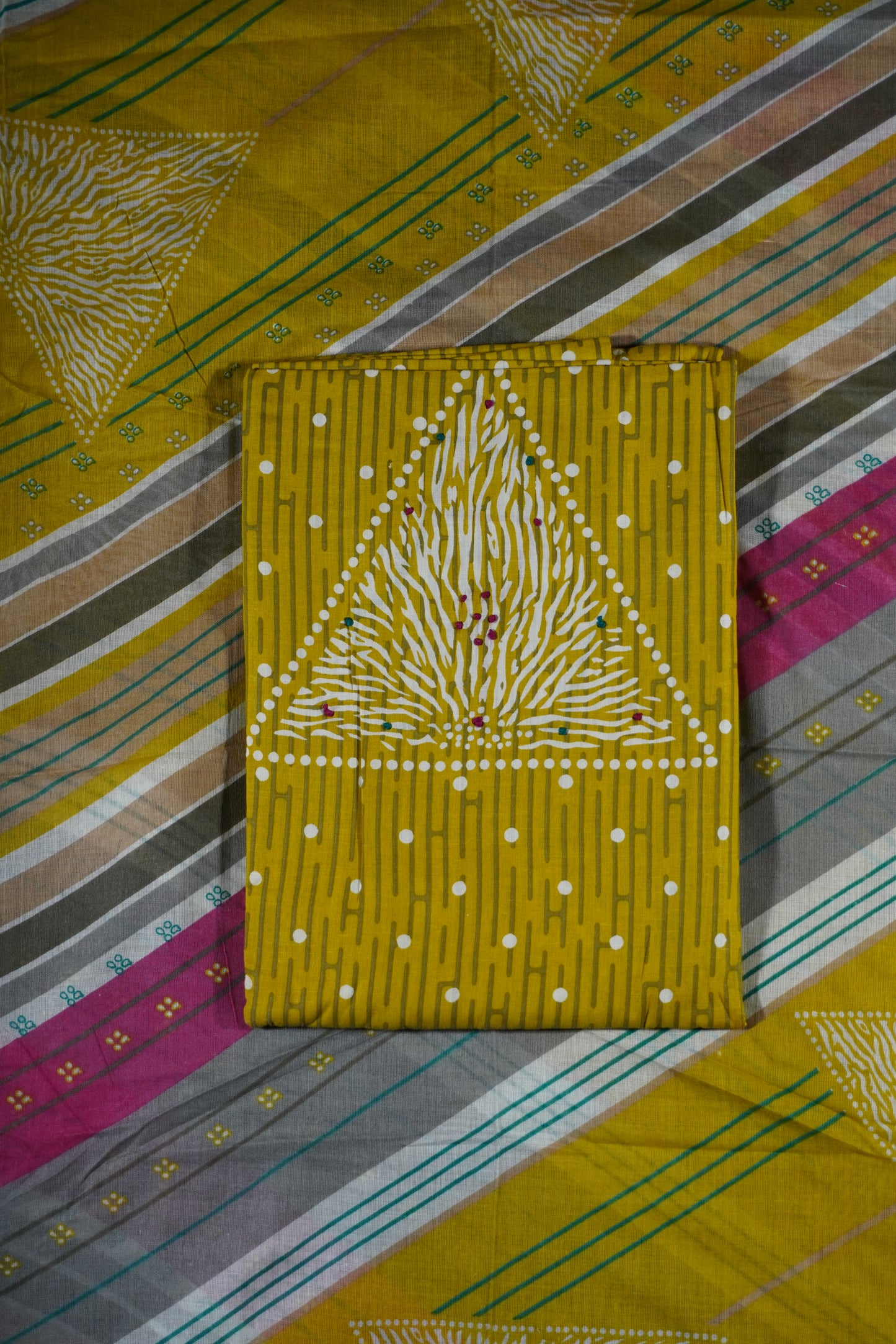 Neon Green Colour cotton Unstitched Suit Fabric with Pant & cotton Dupatta