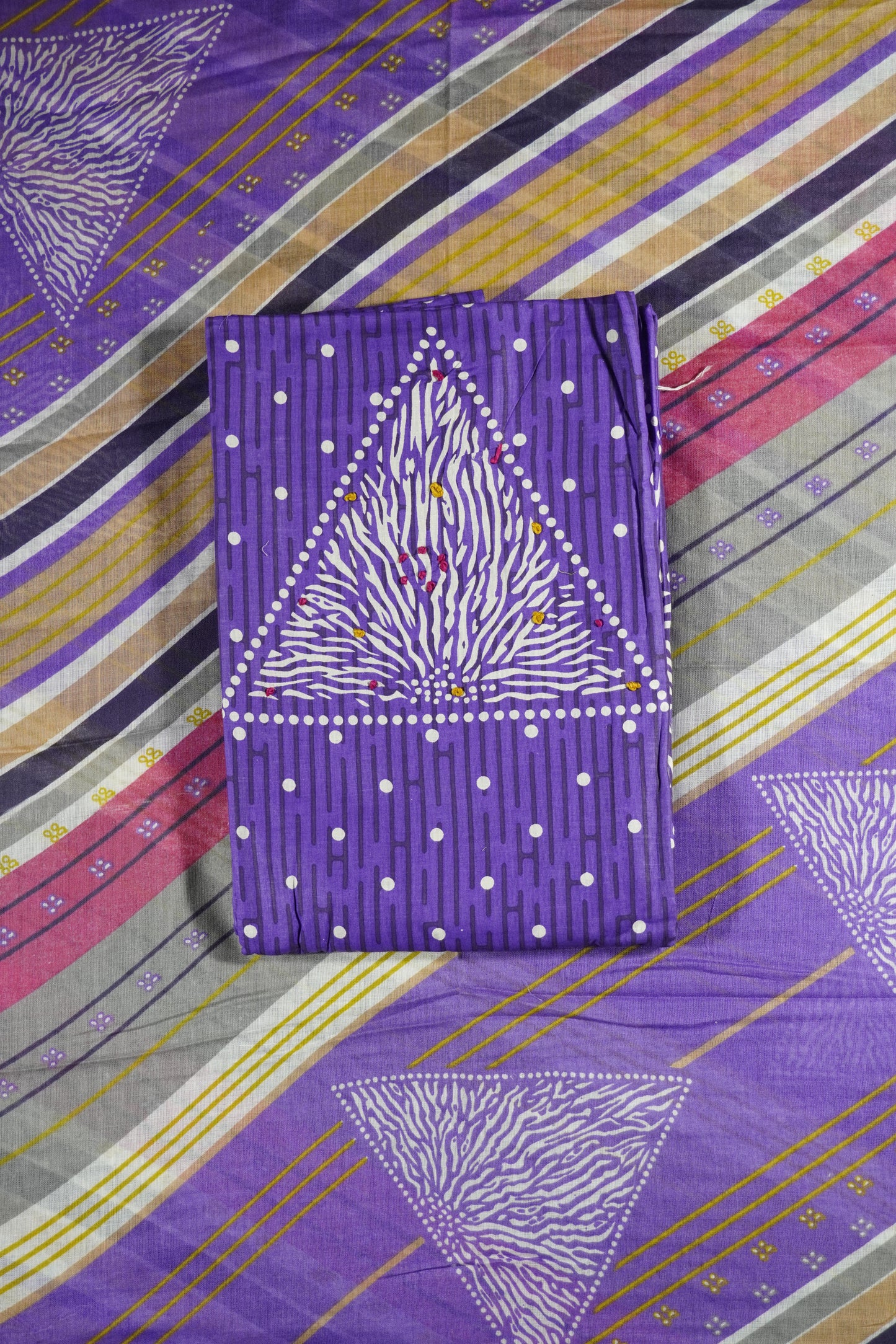 Purple Colour cotton Unstitched Suit Fabric with Pant & cotton Dupatta