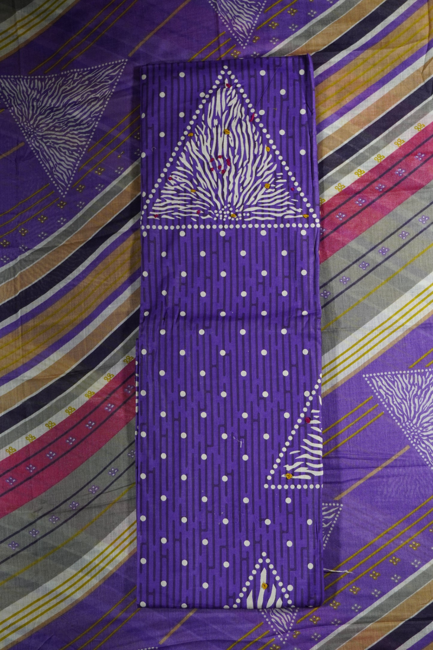 Purple Colour cotton Unstitched Suit Fabric with Pant & cotton Dupatta