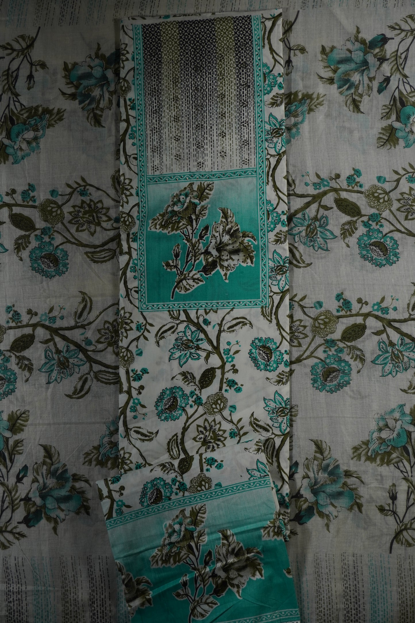 Sea Green Colour cotton Unstitched Suit Fabric with Pant & cotton Dupatta