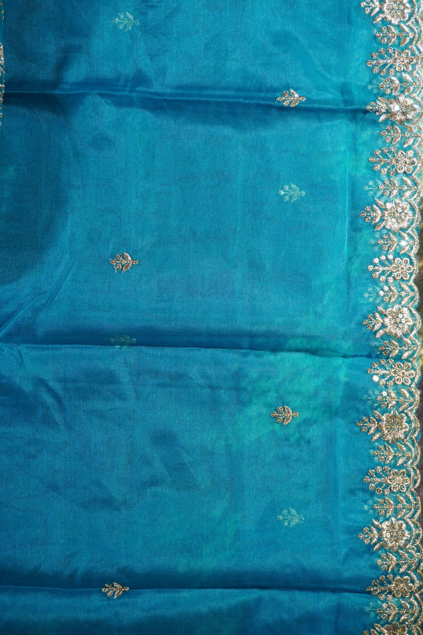 Multi colour Thread & Zari work Party wear Unstitched Suit Fabric with Pant & Dupatta