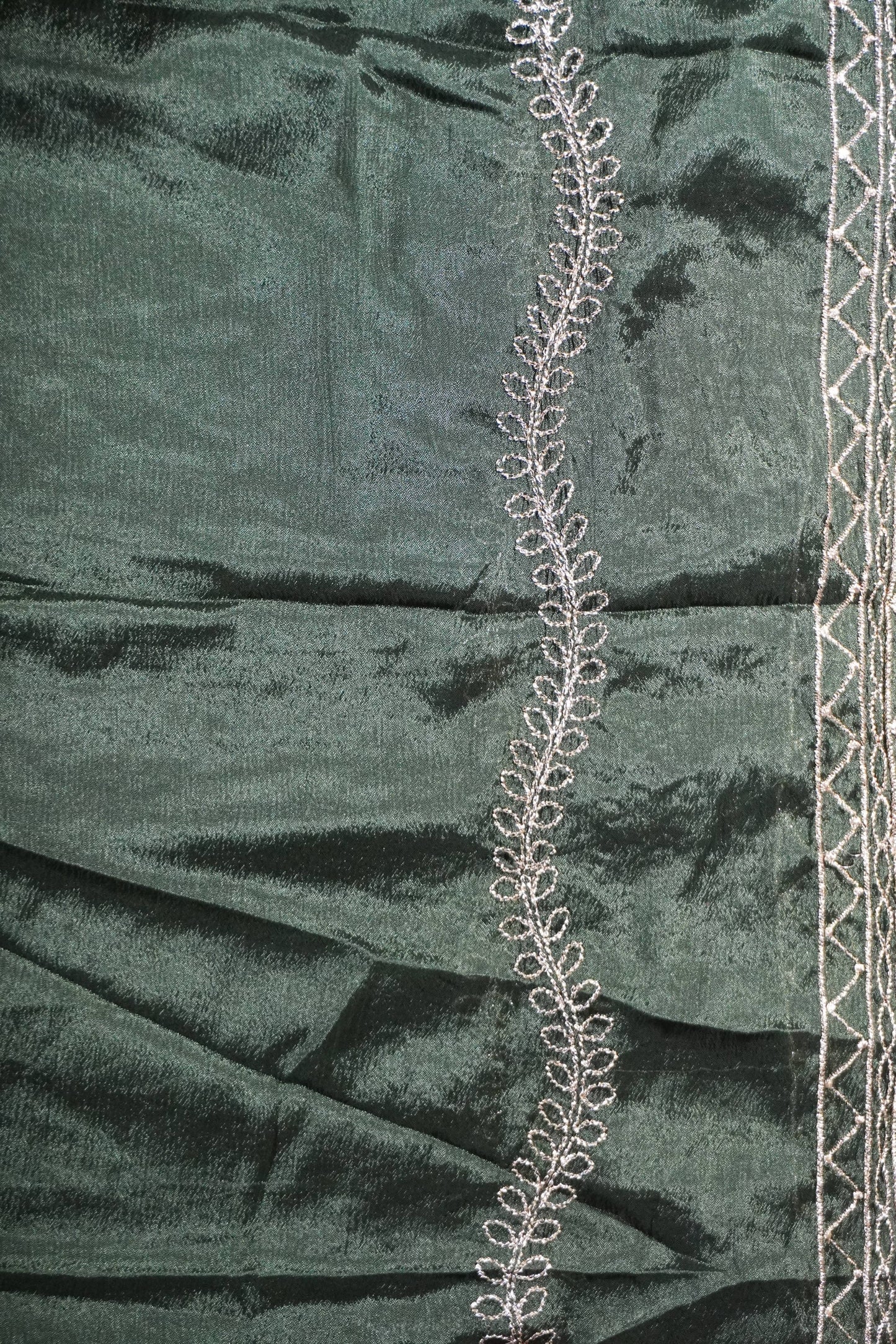Green colour crepe fabric Mirror work Unstitched Suit Fabric with Pant & Dupatta