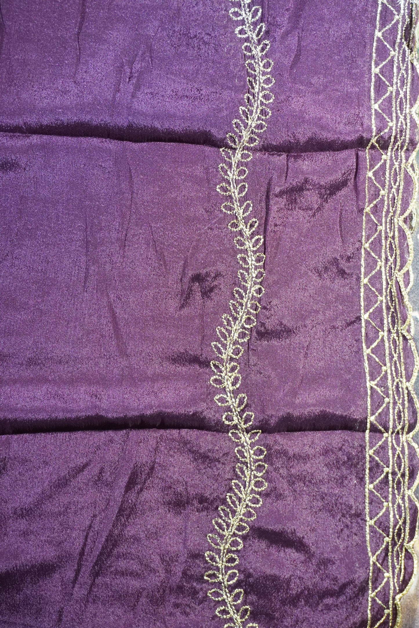Purple colour crepe fabric Mirror work Unstitched Suit Fabric with Pant & Dupatta