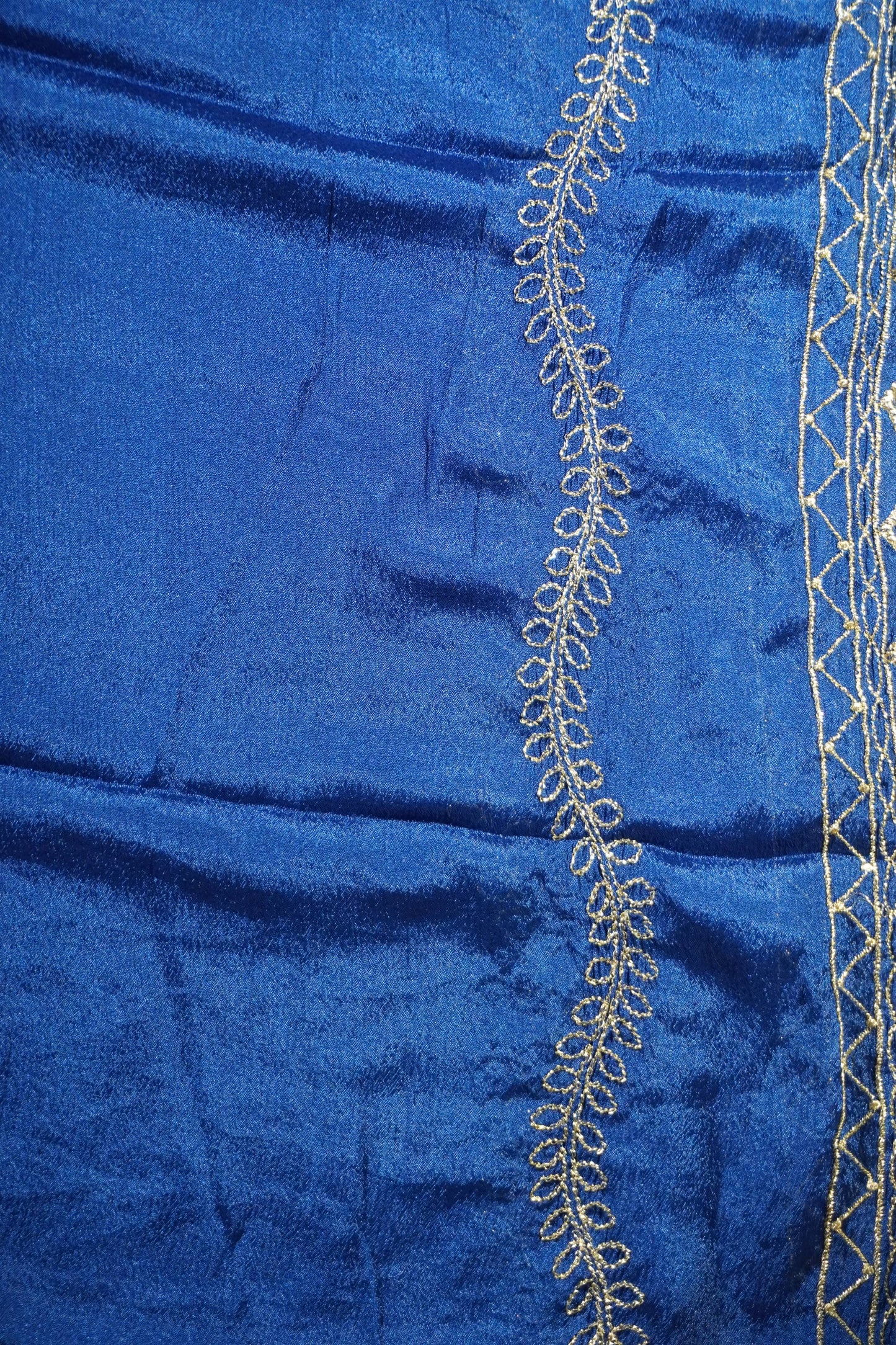 Blue colour crepe fabric Mirror work Unstitched Suit Fabric with Pant & Dupatta