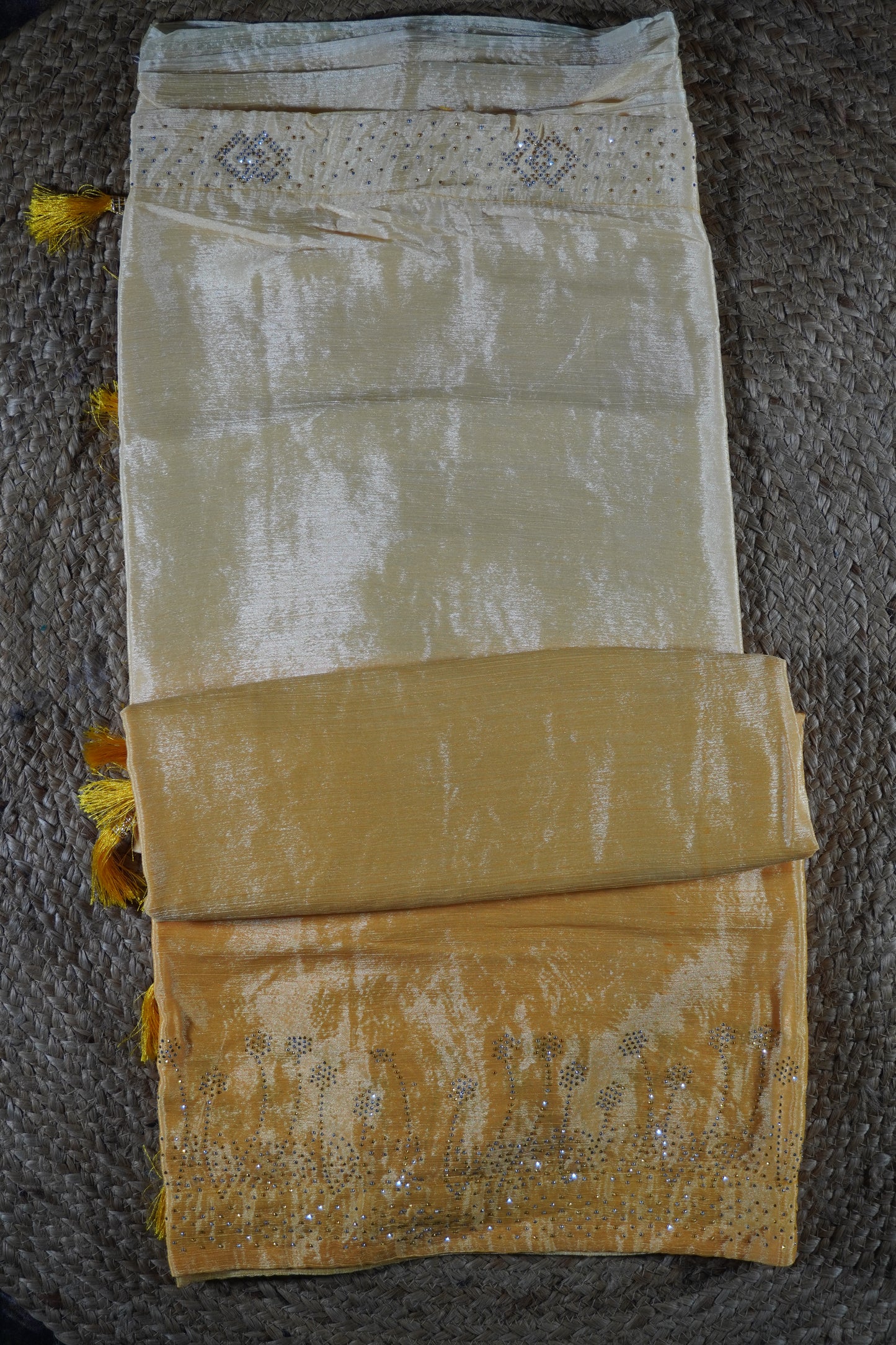 Yellow colour double tone Saree