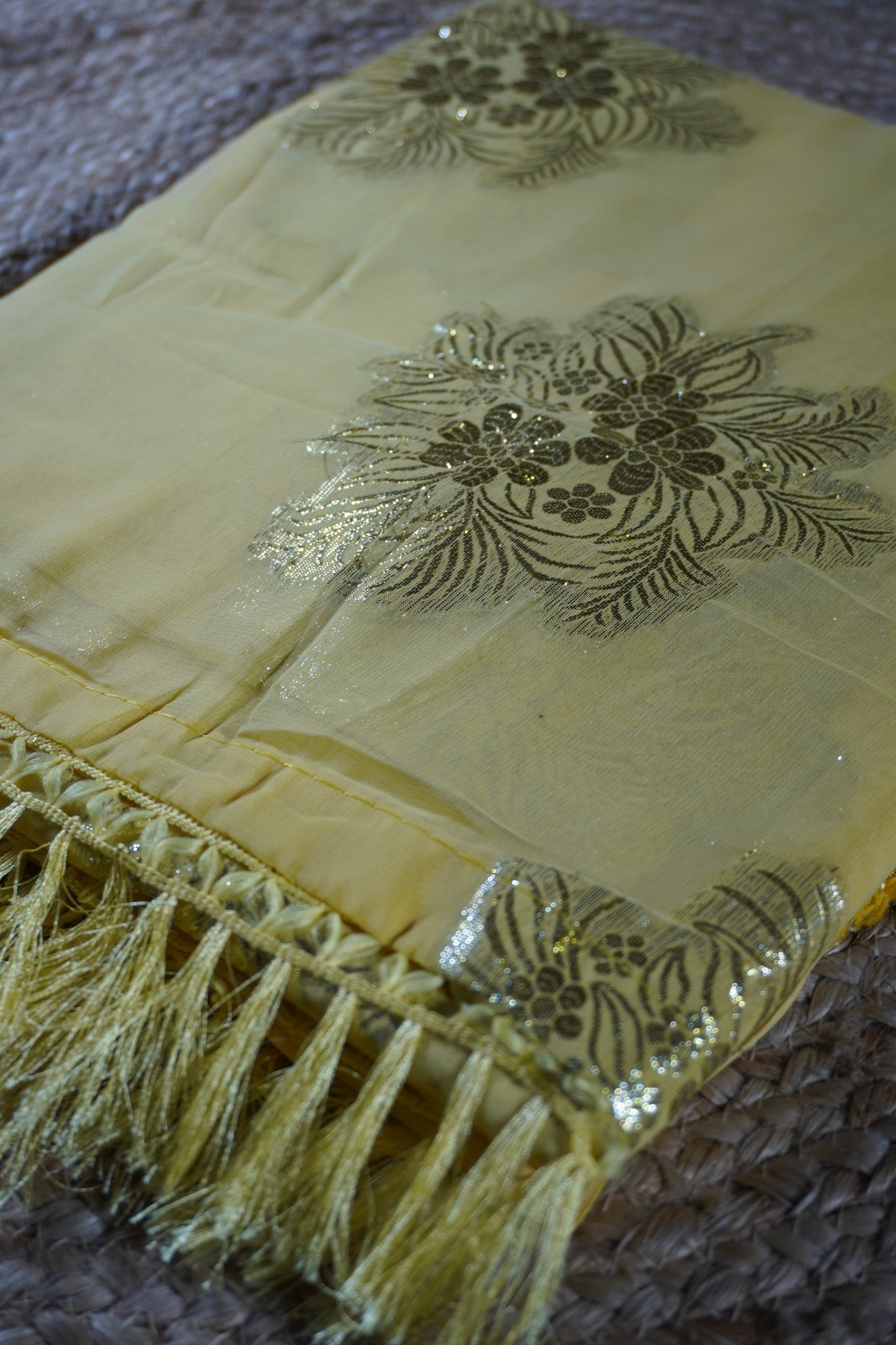 Yellow colour Weaving work Saree
