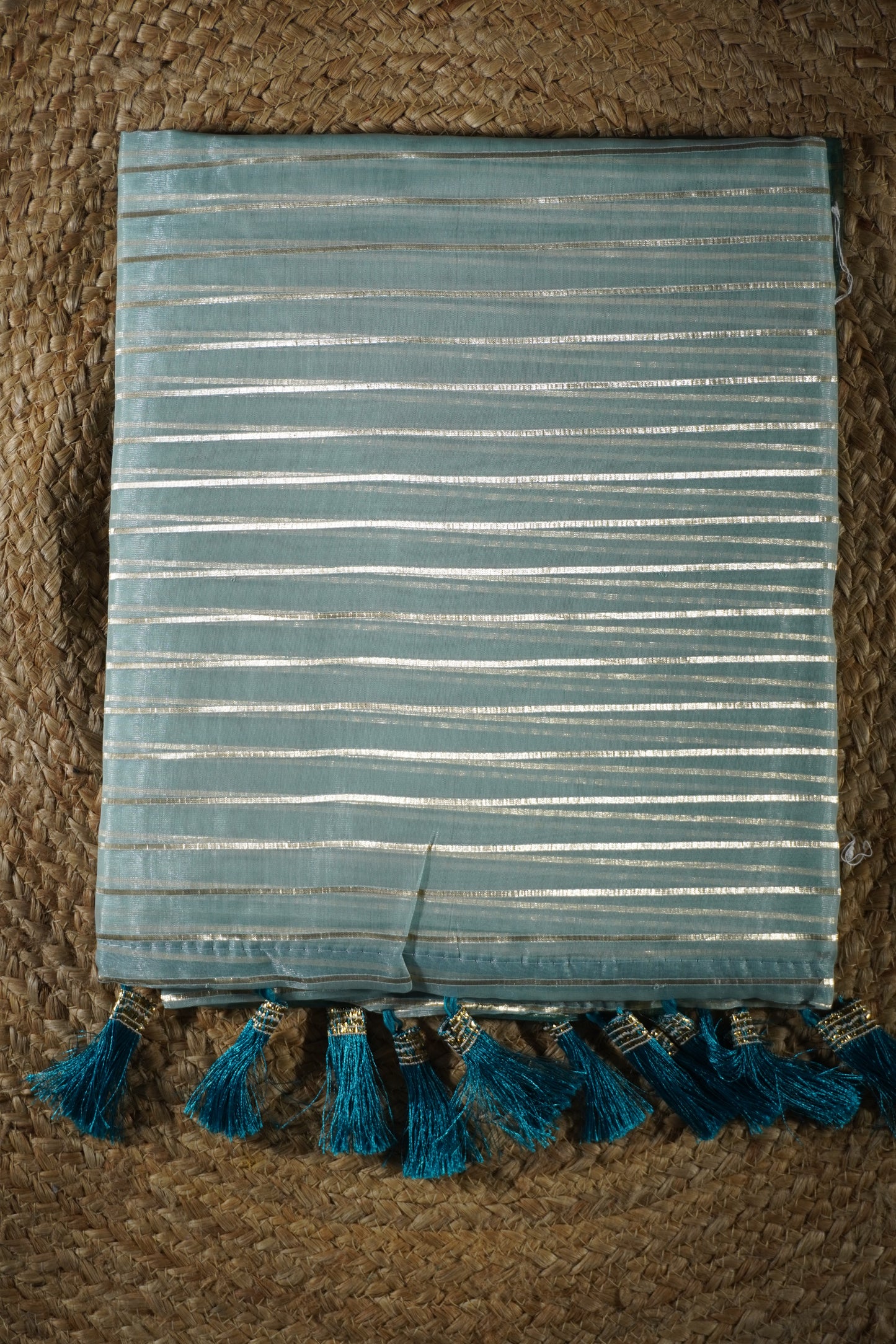 Sea Blue Colour Organza Saree