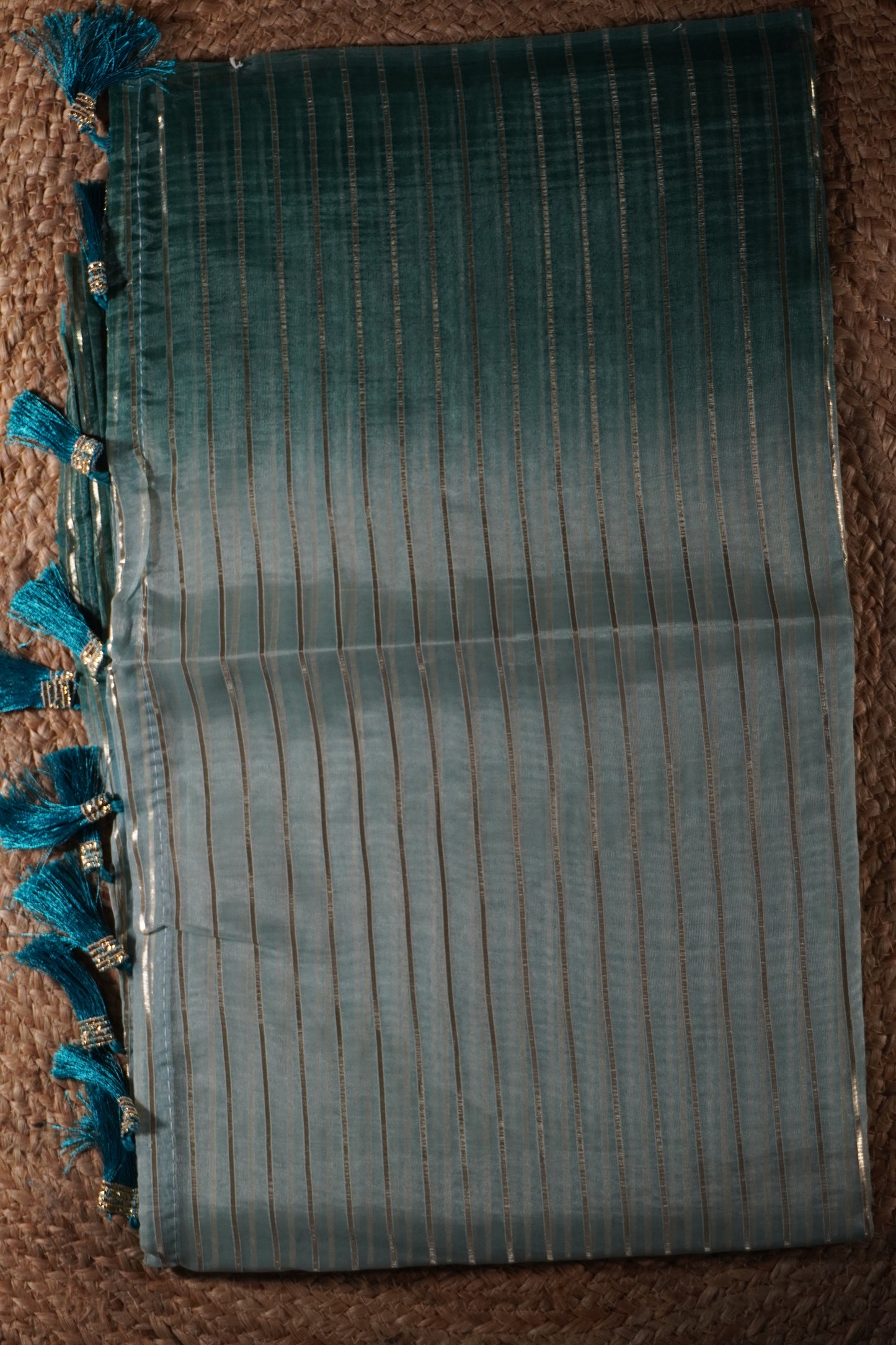 Sea Blue Colour Organza Saree
